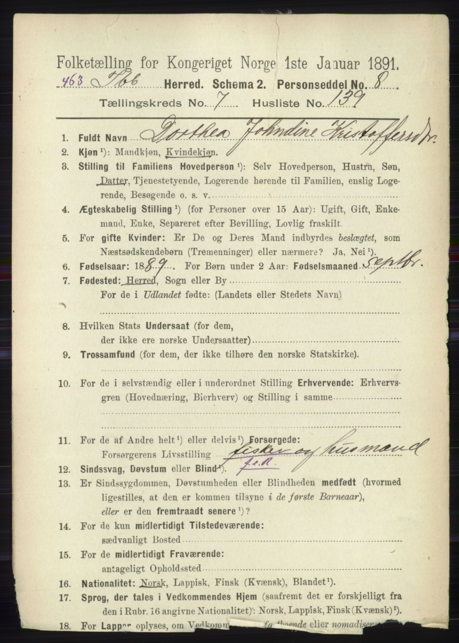 RA, 1891 census for 1917 Ibestad, 1891, p. 5123