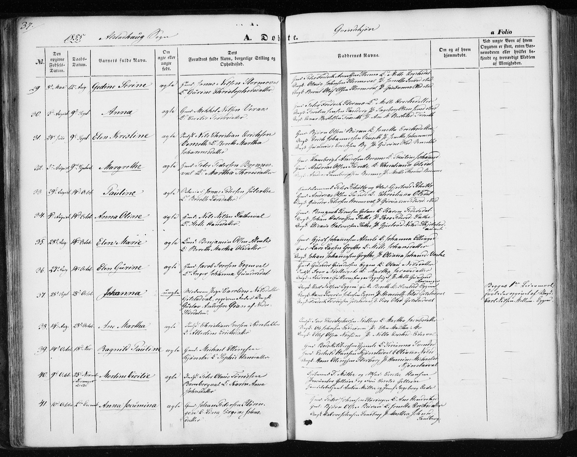 Ministerialprotokoller, klokkerbøker og fødselsregistre - Nord-Trøndelag, SAT/A-1458/717/L0154: Parish register (official) no. 717A07 /1, 1850-1862, p. 37