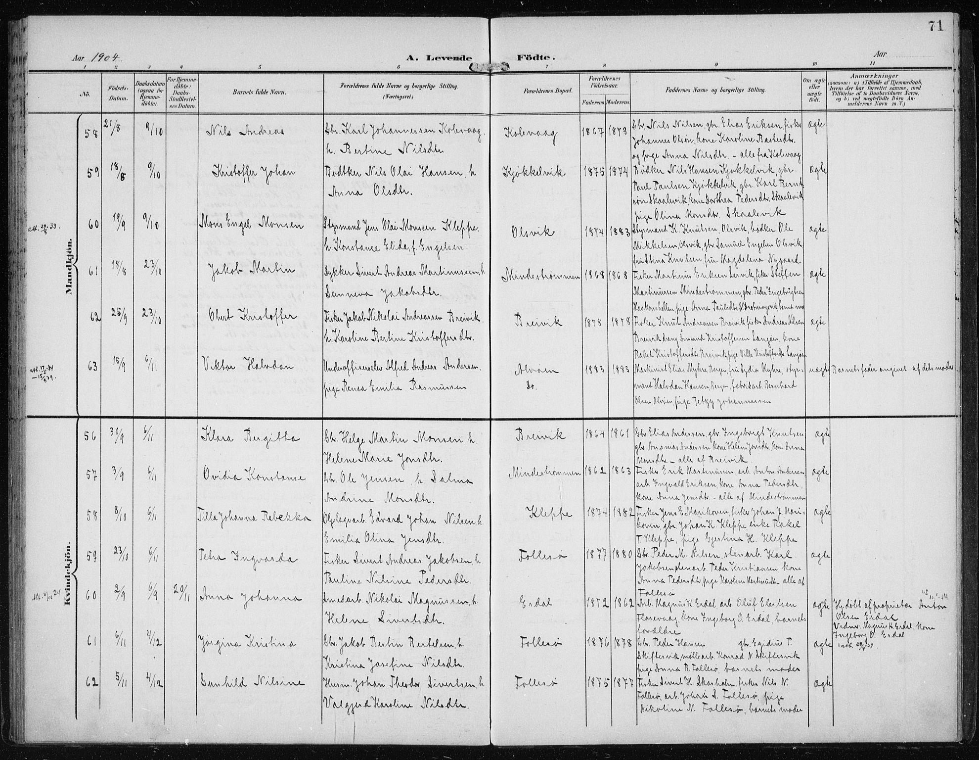 Askøy Sokneprestembete, AV/SAB-A-74101/H/Ha/Haa/Haac/L0001: Parish register (official) no. C 1, 1899-1905, p. 71