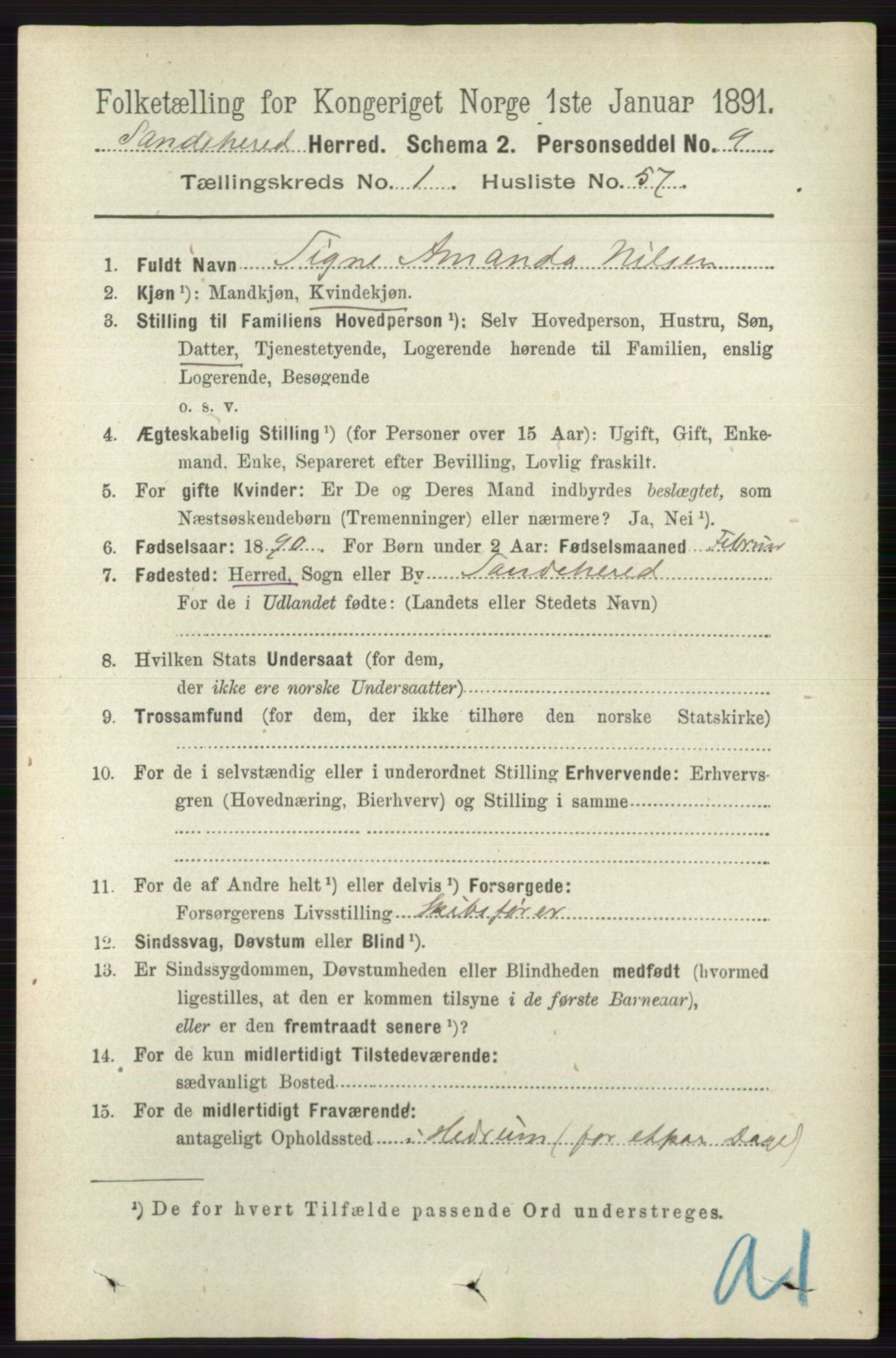 RA, 1891 census for 0724 Sandeherred, 1891, p. 539