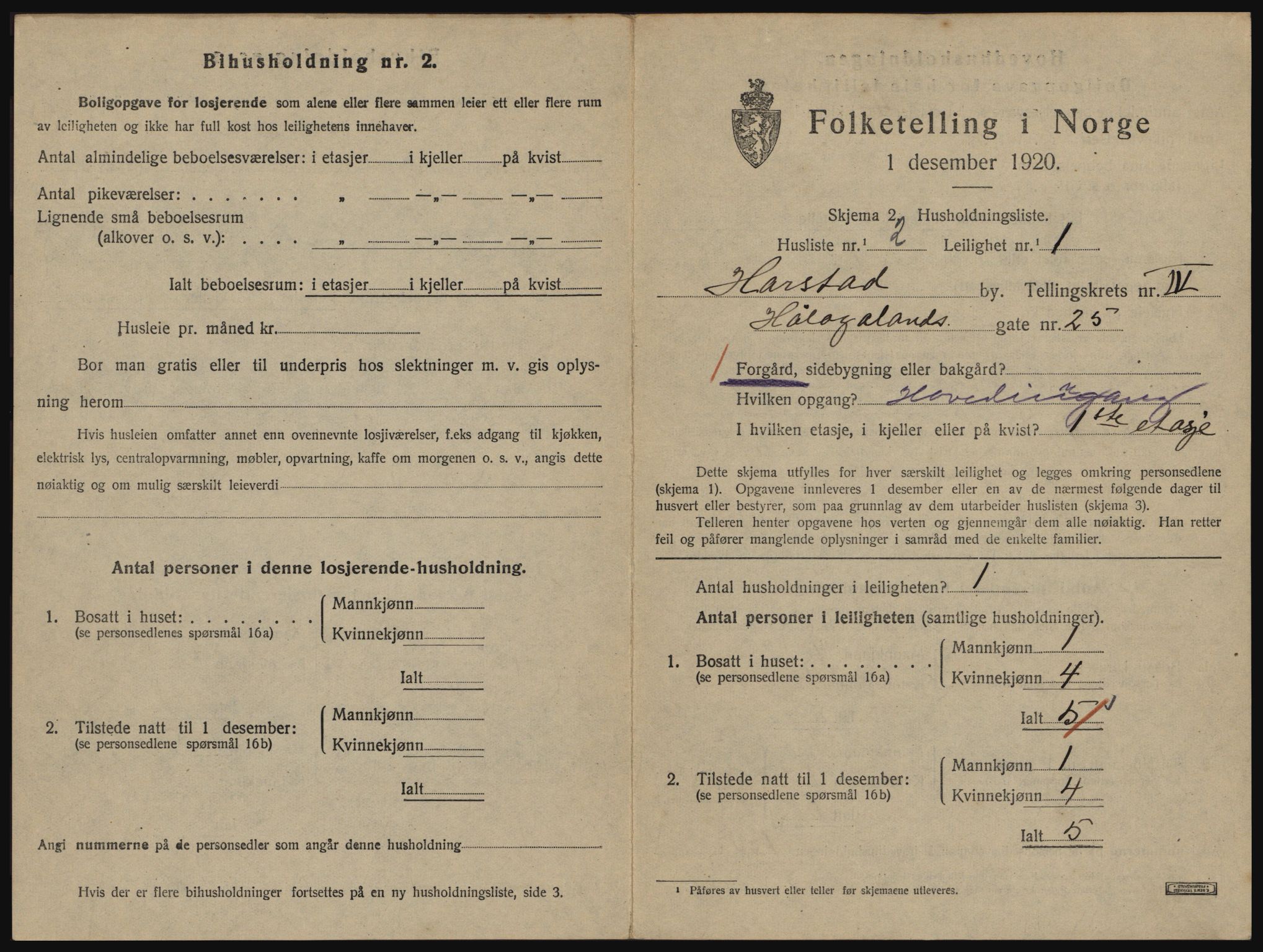 SATØ, 1920 census for Harstad, 1920, p. 1397