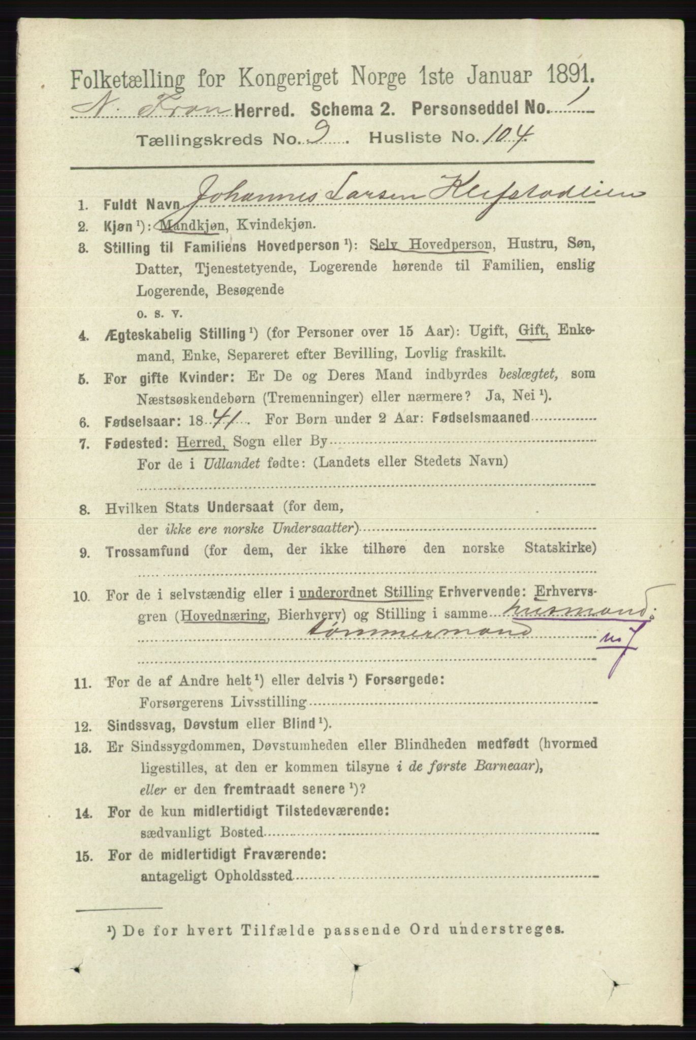 RA, 1891 census for 0518 Nord-Fron, 1891, p. 4270