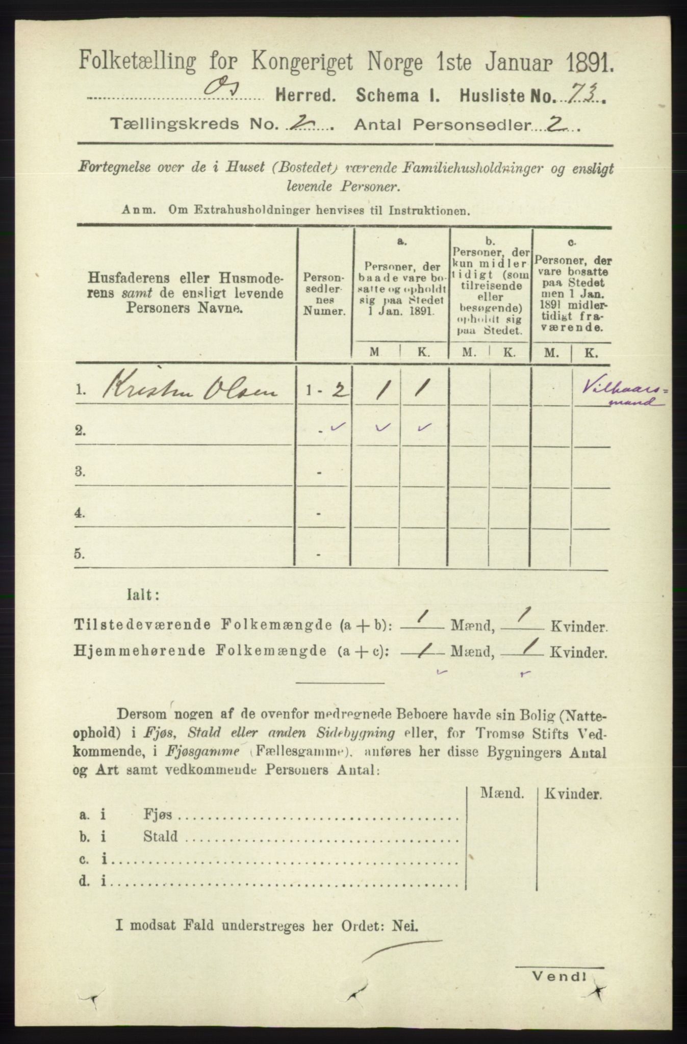 RA, 1891 census for 1243 Os, 1891, p. 427