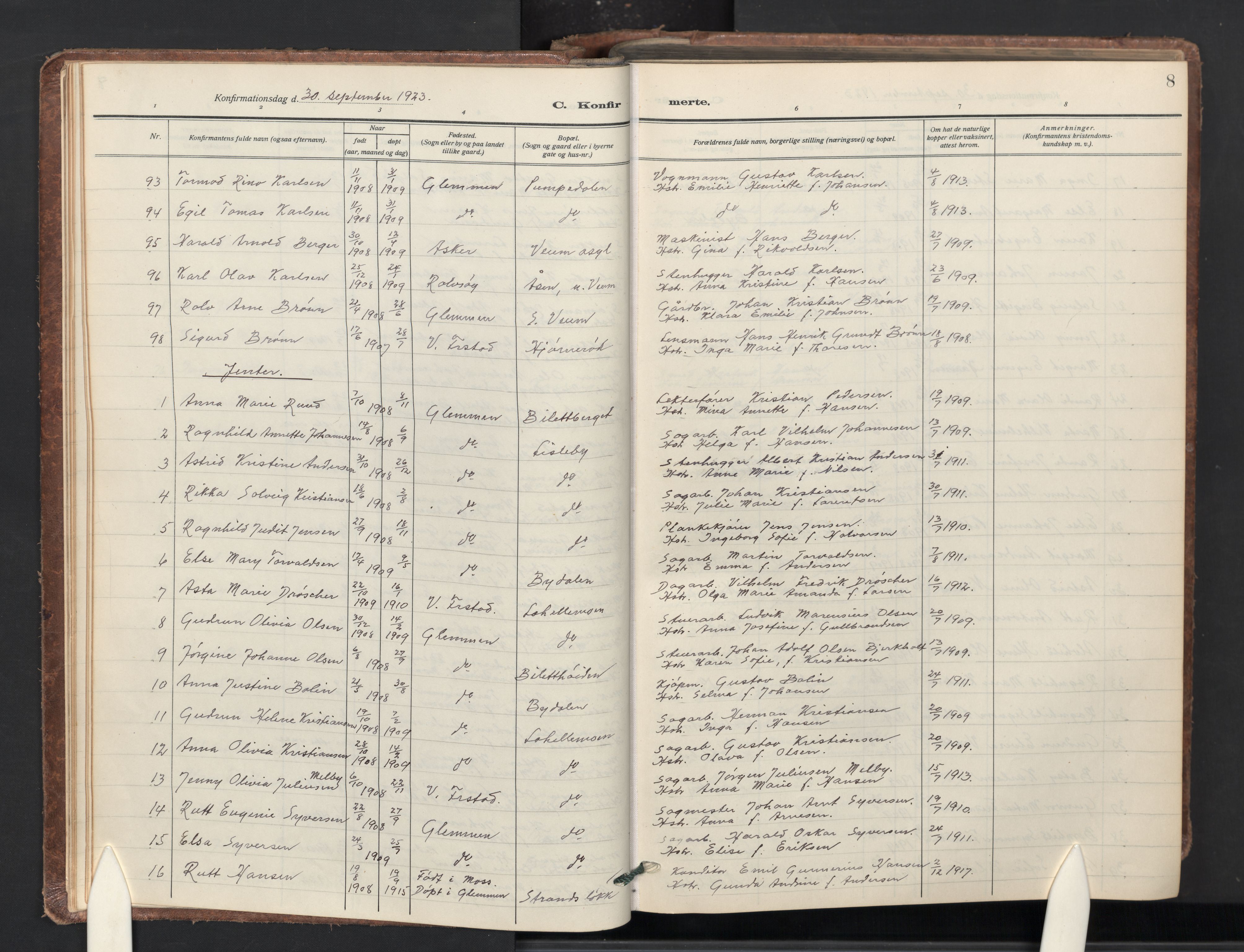 Glemmen prestekontor Kirkebøker, AV/SAO-A-10908/G/Ga/L0008: Parish register (copy) no. 8, 1923-1956, p. 8