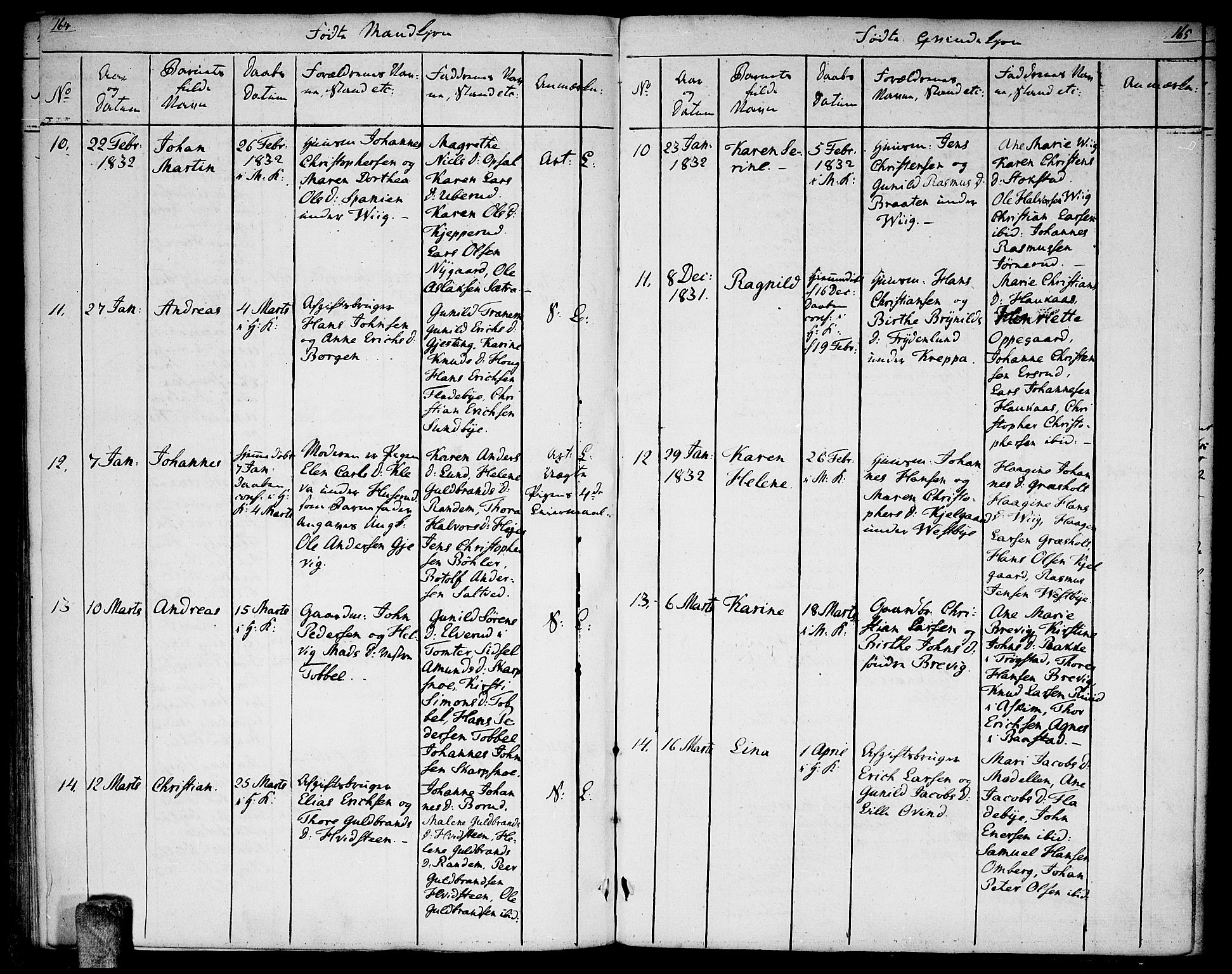 Enebakk prestekontor Kirkebøker, AV/SAO-A-10171c/F/Fa/L0007: Parish register (official) no. I 7, 1823-1832, p. 164-165