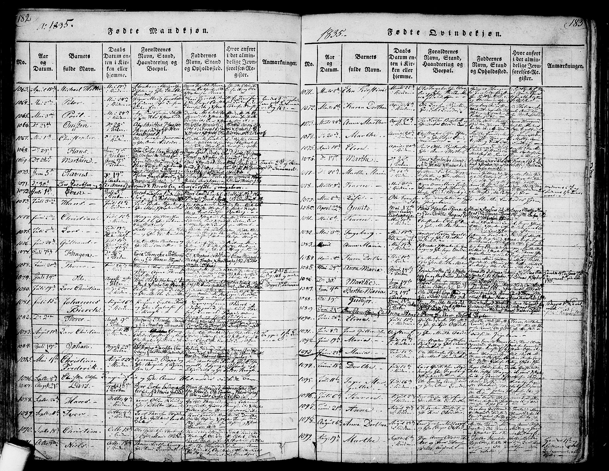 Nannestad prestekontor Kirkebøker, SAO/A-10414a/F/Fa/L0009: Parish register (official) no. I 9, 1815-1840, p. 182-183