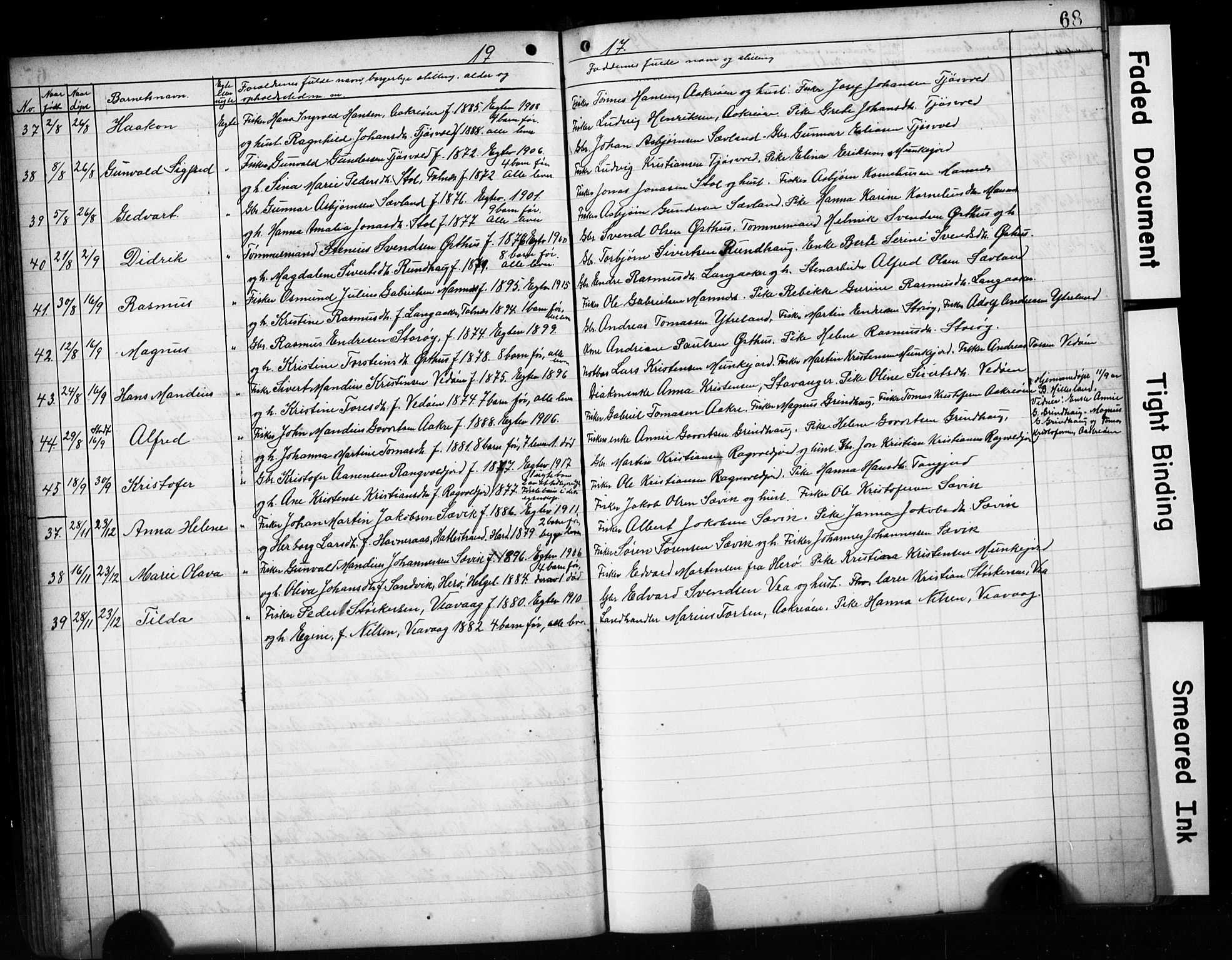 Kopervik sokneprestkontor, AV/SAST-A-101850/H/Ha/Hab/L0004: Parish register (copy) no. B 4, 1906-1921, p. 68