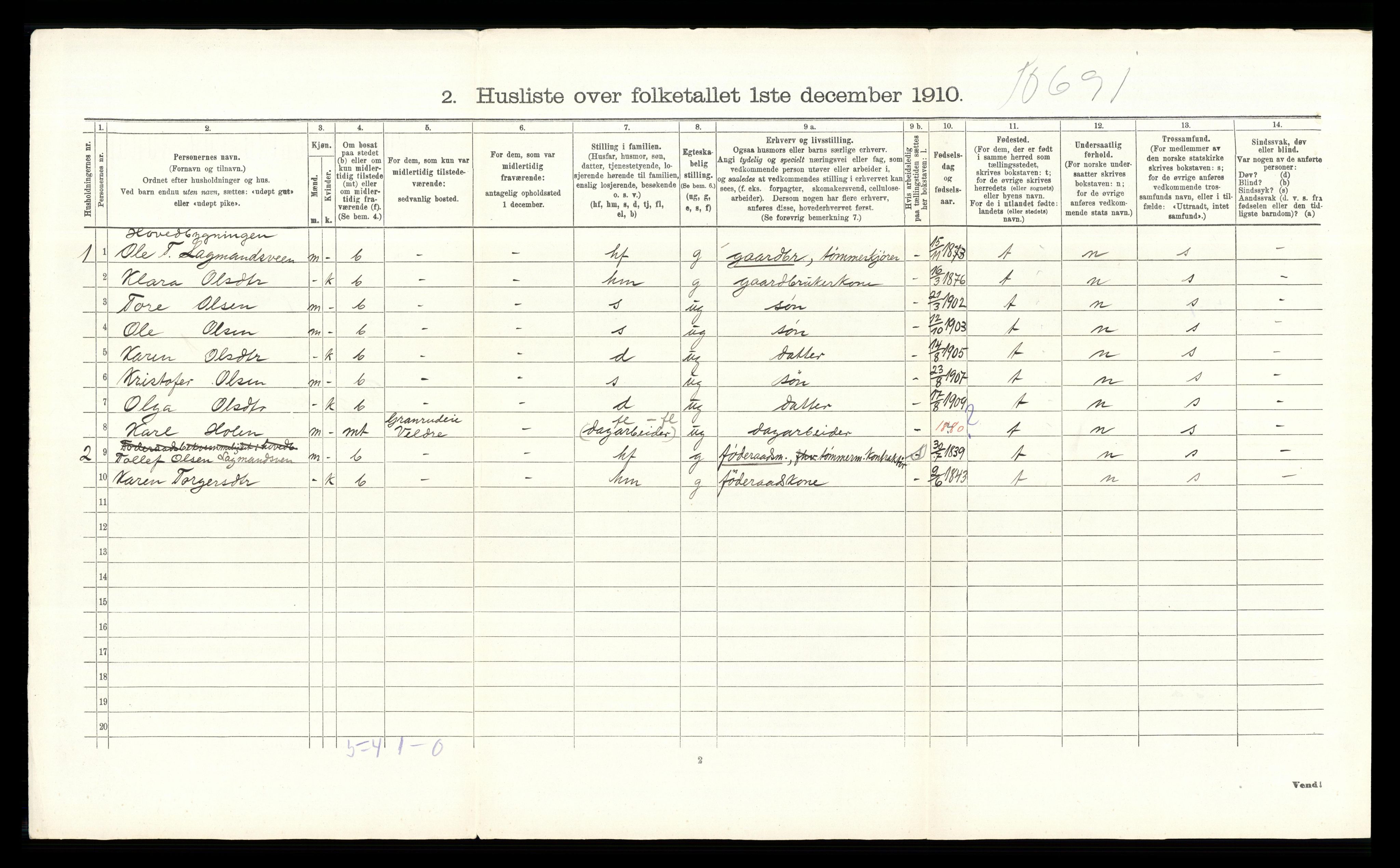 RA, 1910 census for Ringsaker, 1910, p. 3342