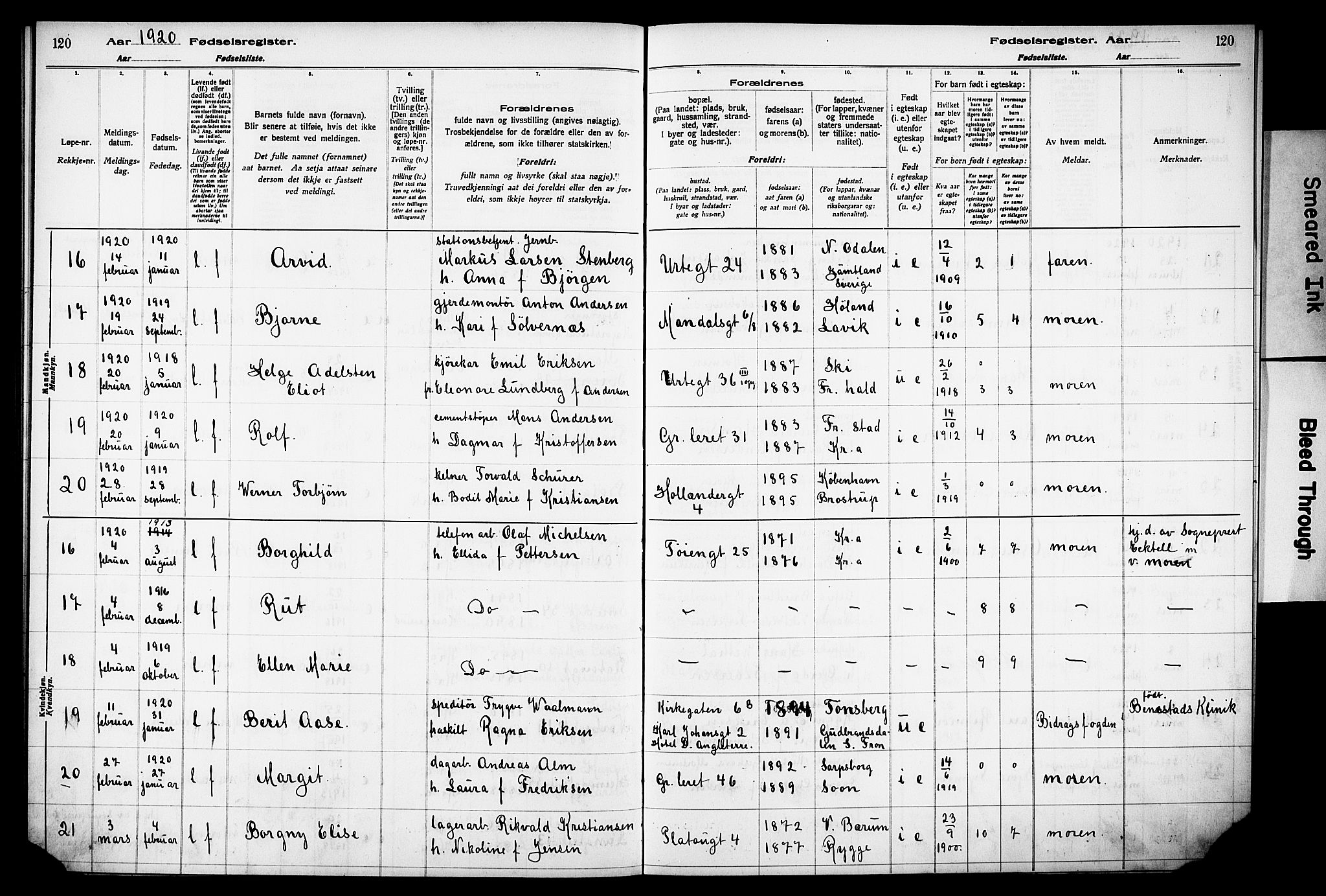 Grønland prestekontor Kirkebøker, AV/SAO-A-10848/J/Ja/L0001: Birth register no. 1, 1916-1922, p. 120