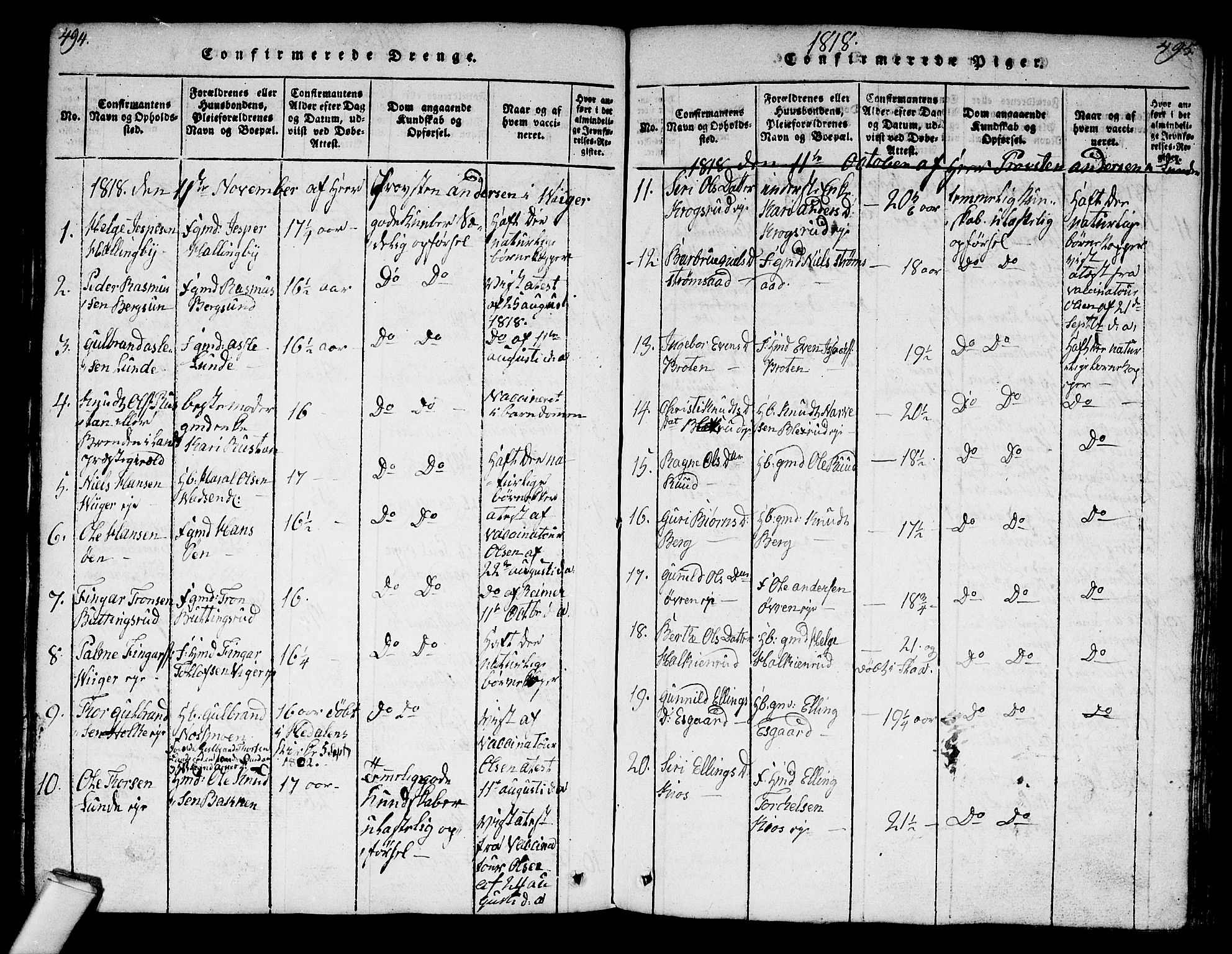 Norderhov kirkebøker, AV/SAKO-A-237/G/Ga/L0003: Parish register (copy) no. I 3 /2, 1814-1876, p. 494-495