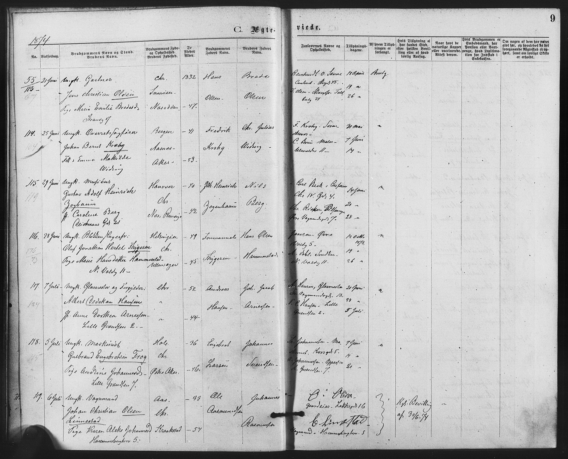 Trefoldighet prestekontor Kirkebøker, AV/SAO-A-10882/F/Fc/L0002: Parish register (official) no. III 2, 1874-1881, p. 9