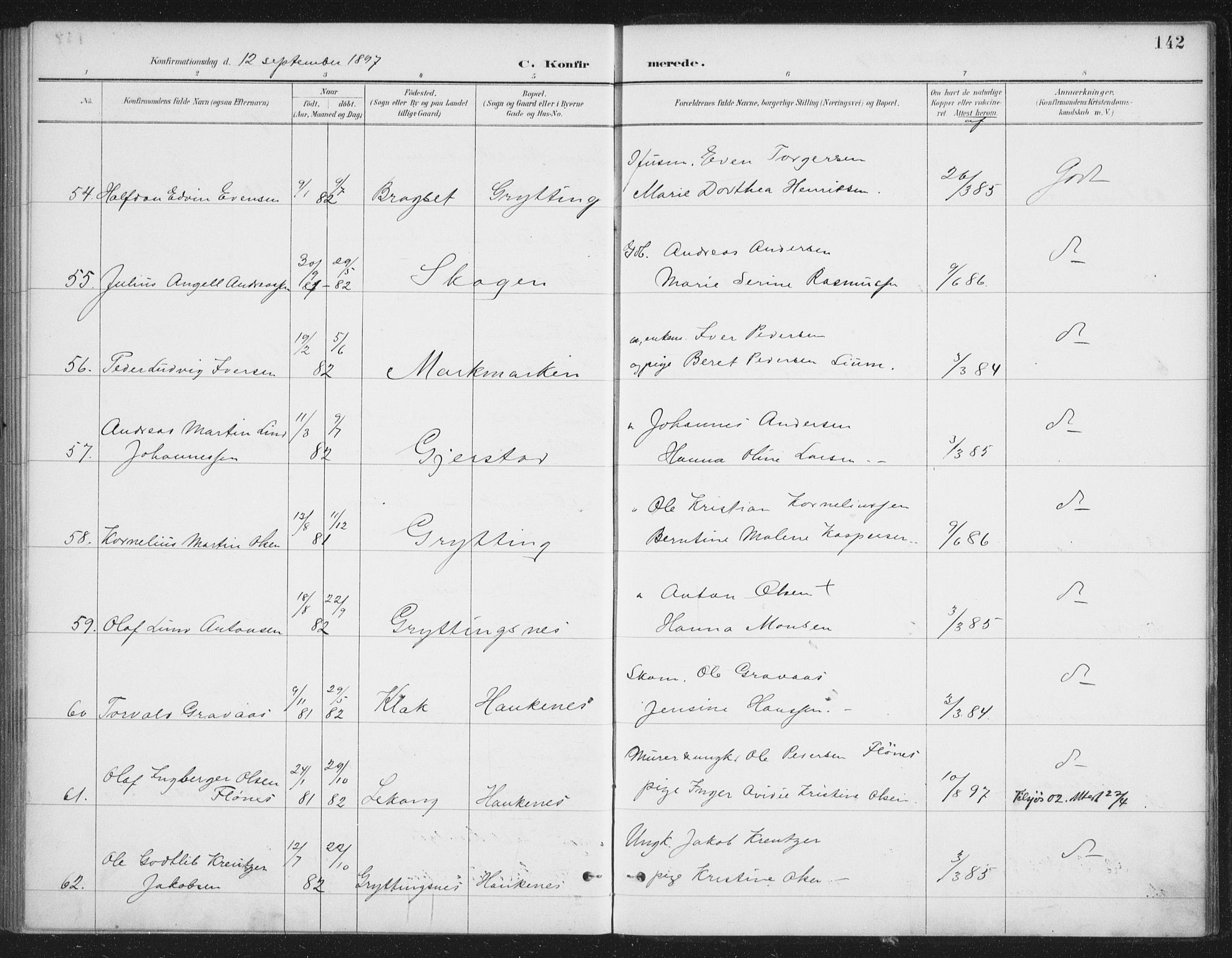 Ministerialprotokoller, klokkerbøker og fødselsregistre - Nordland, AV/SAT-A-1459/888/L1245: Parish register (official) no. 888A11, 1888-1900, p. 142