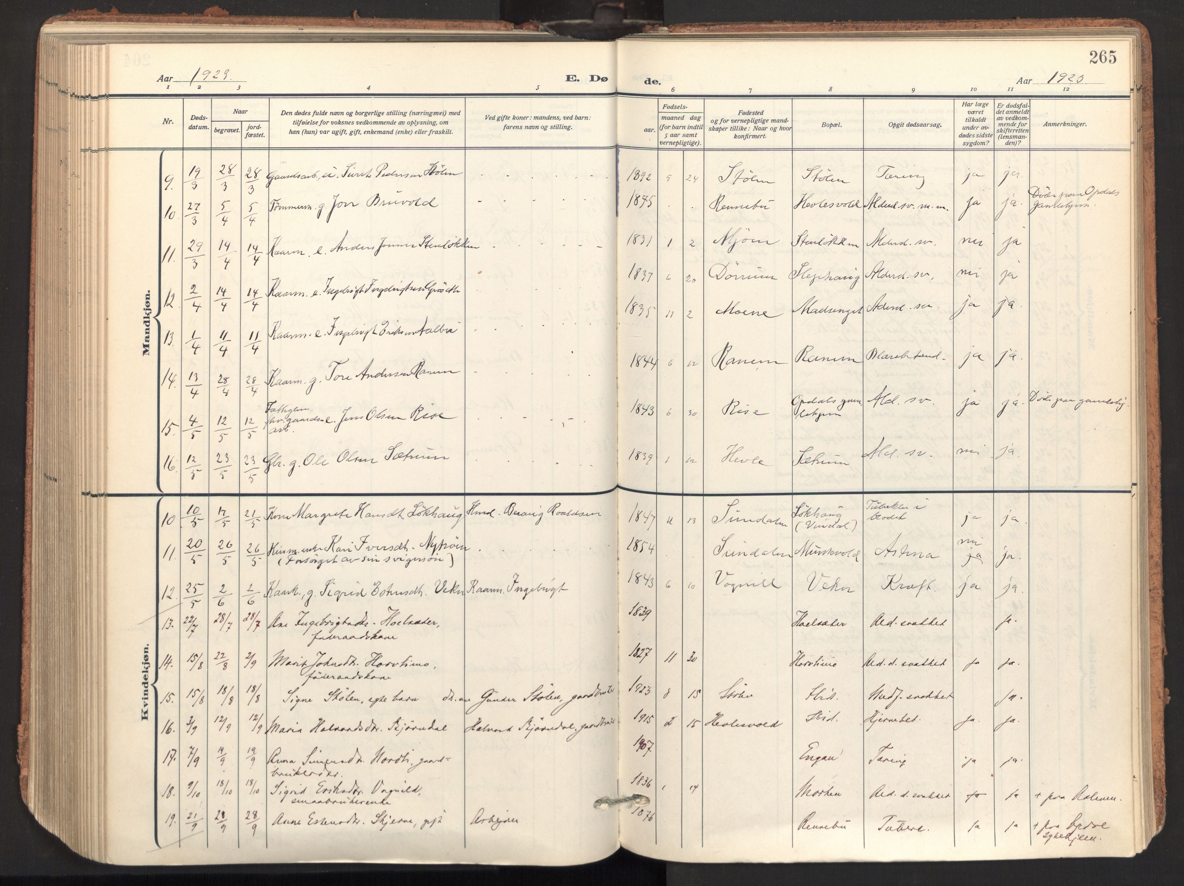 Ministerialprotokoller, klokkerbøker og fødselsregistre - Sør-Trøndelag, SAT/A-1456/678/L0909: Parish register (official) no. 678A17, 1912-1930, p. 265