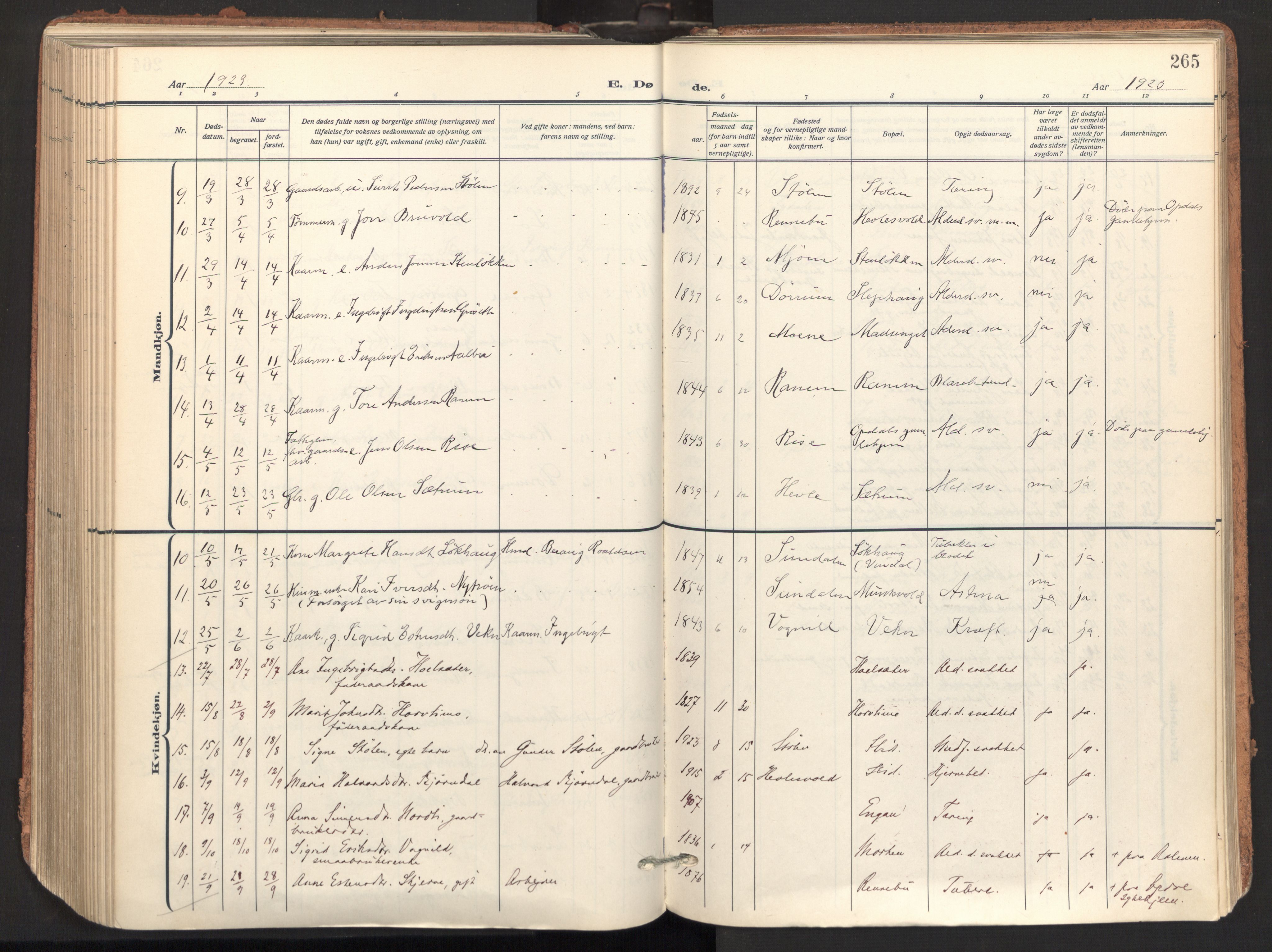 Ministerialprotokoller, klokkerbøker og fødselsregistre - Sør-Trøndelag, AV/SAT-A-1456/678/L0909: Parish register (official) no. 678A17, 1912-1930, p. 265