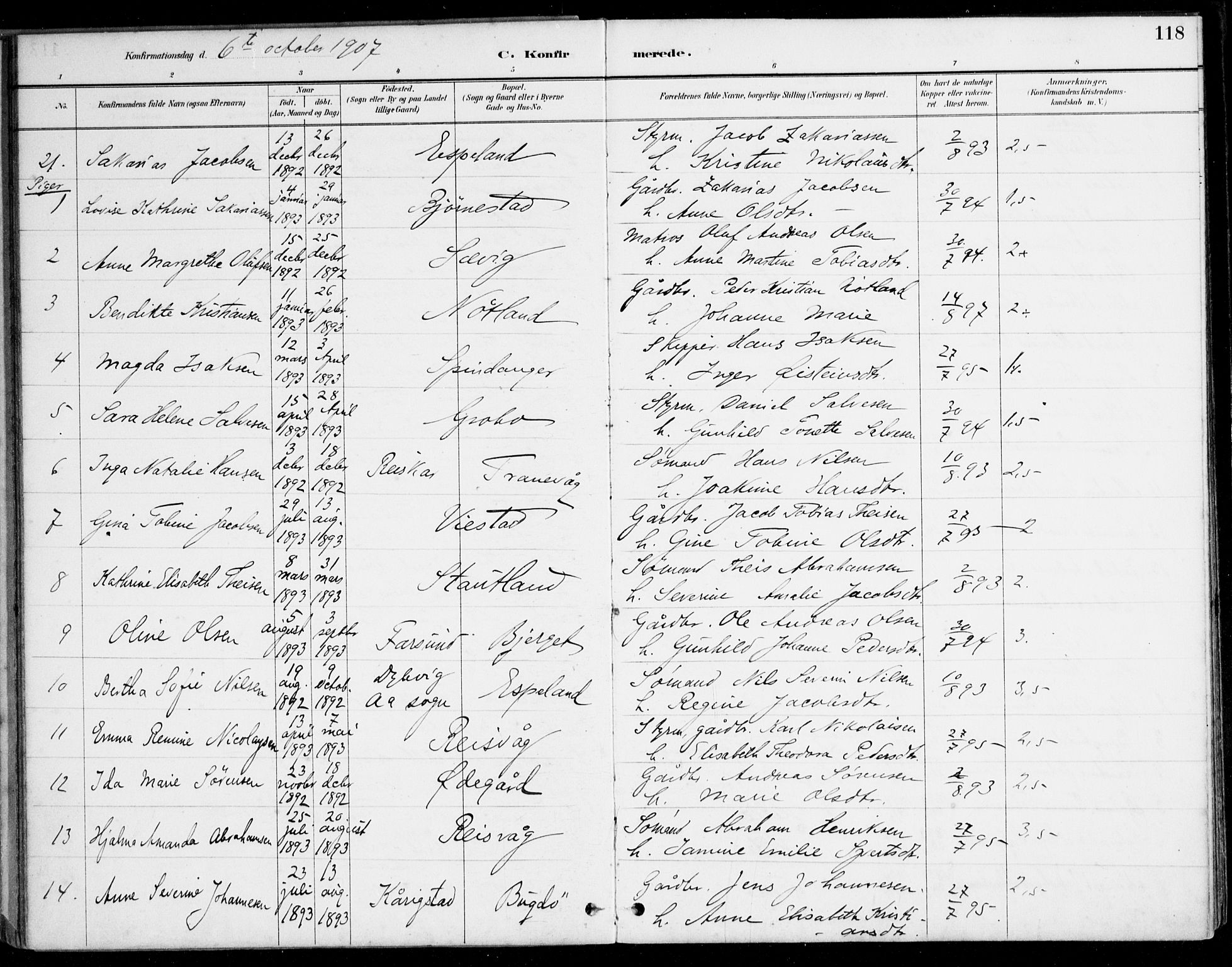 Herad sokneprestkontor, AV/SAK-1111-0018/F/Fa/Fab/L0005: Parish register (official) no. A 5, 1886-1913, p. 118