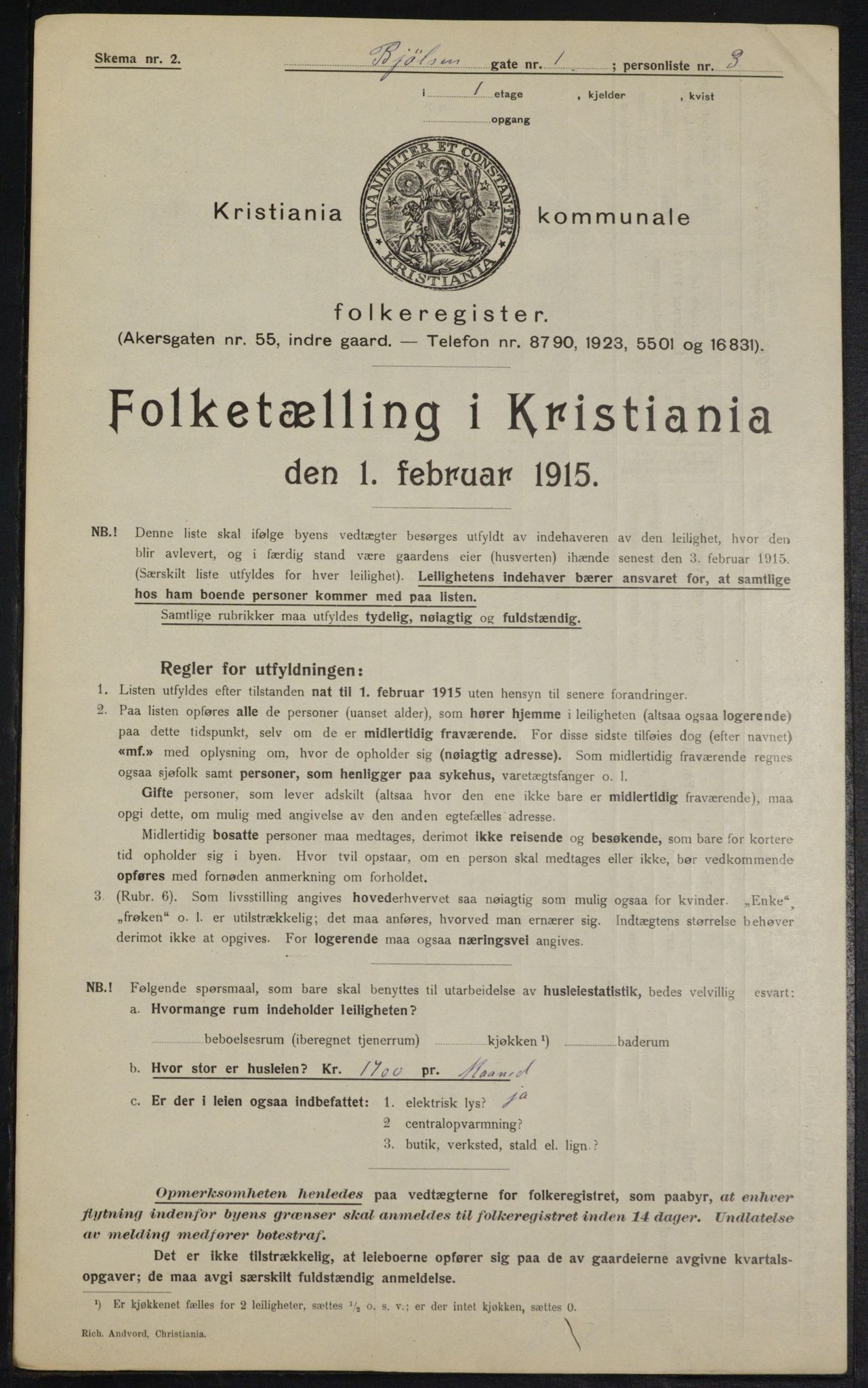 OBA, Municipal Census 1915 for Kristiania, 1915, p. 6451