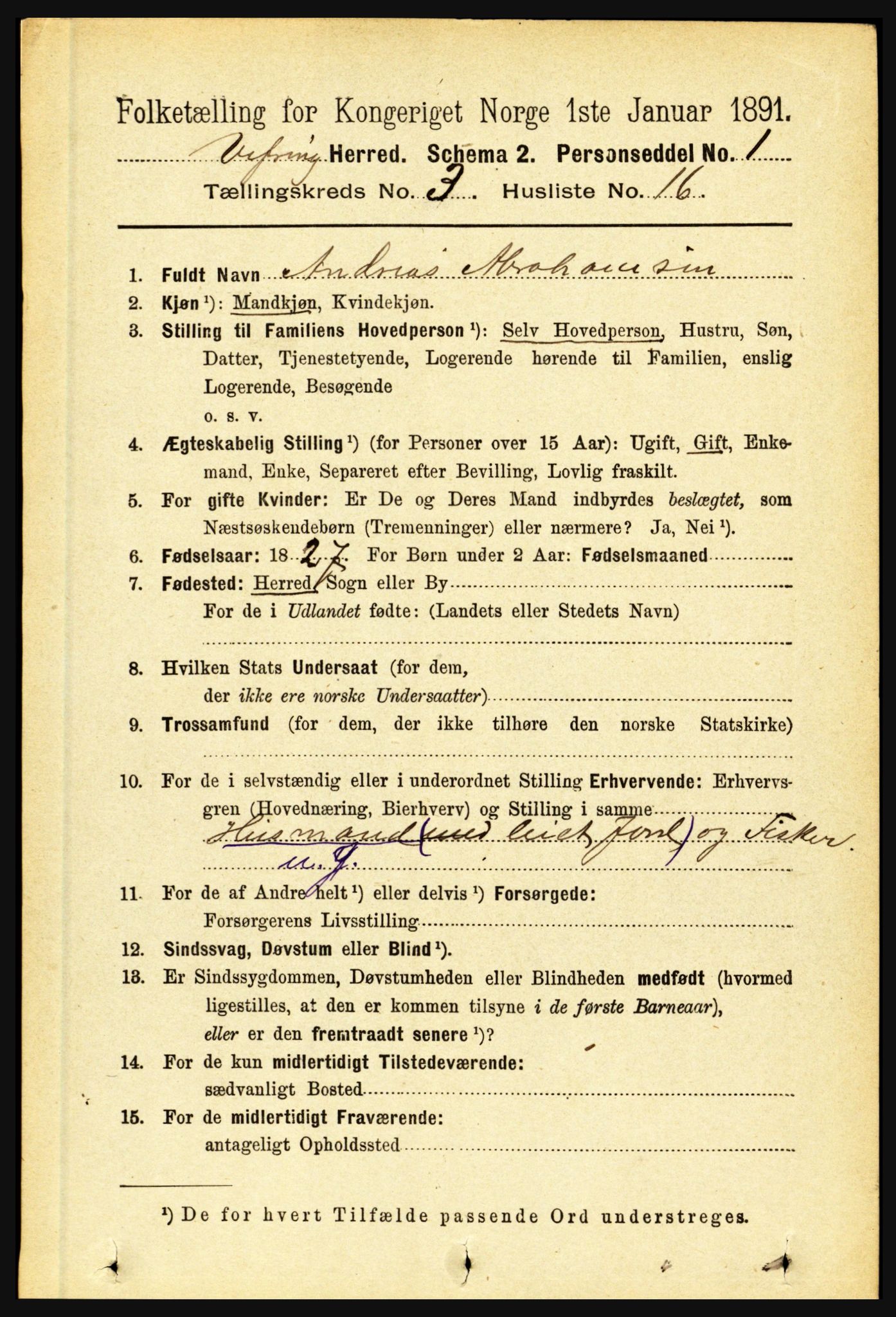 RA, 1891 census for 1434 Vevring, 1891, p. 876