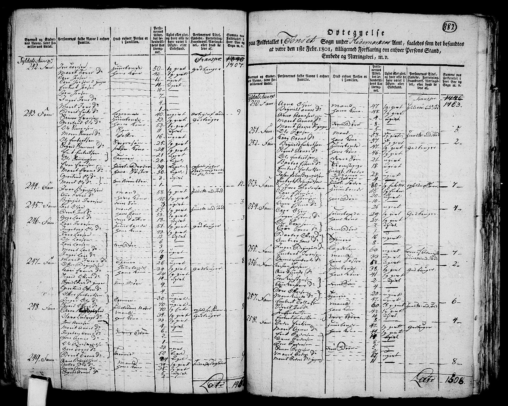 RA, 1801 census for 0437P Tynset, 1801, p. 881b-882a