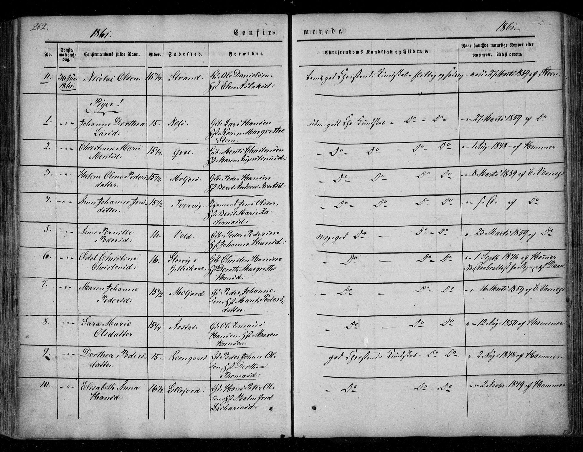 Ministerialprotokoller, klokkerbøker og fødselsregistre - Nordland, AV/SAT-A-1459/846/L0644: Parish register (official) no. 846A02, 1837-1872, p. 262