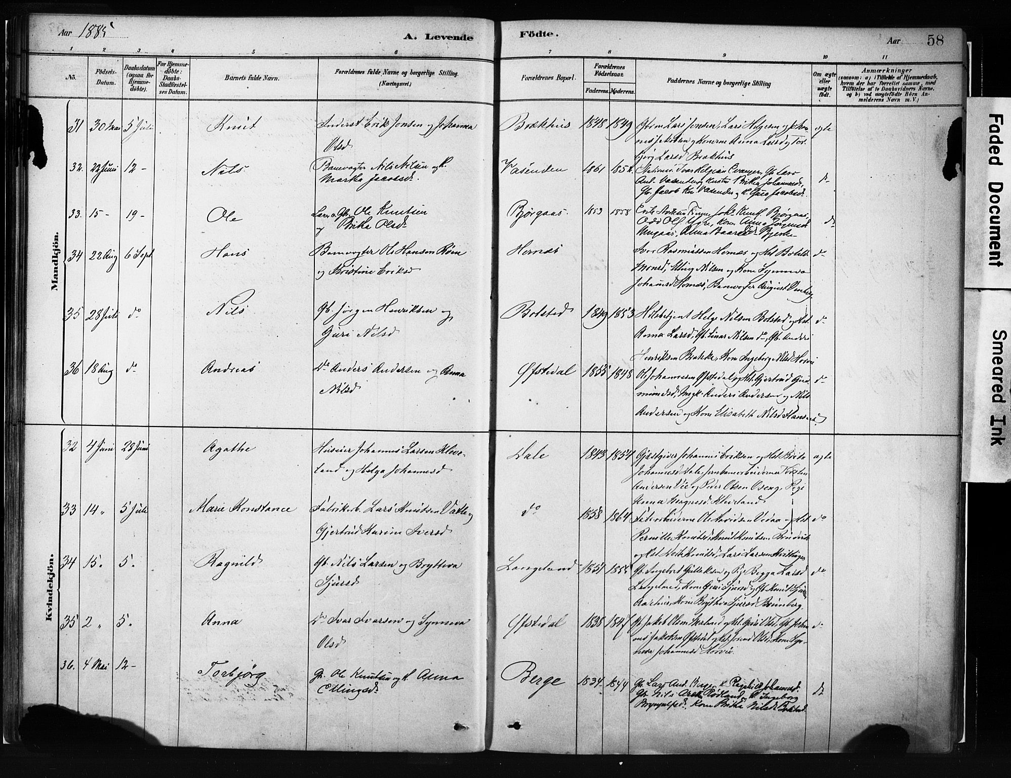 Evanger sokneprestembete, AV/SAB-A-99924: Parish register (official) no. A 1, 1877-1899, p. 58