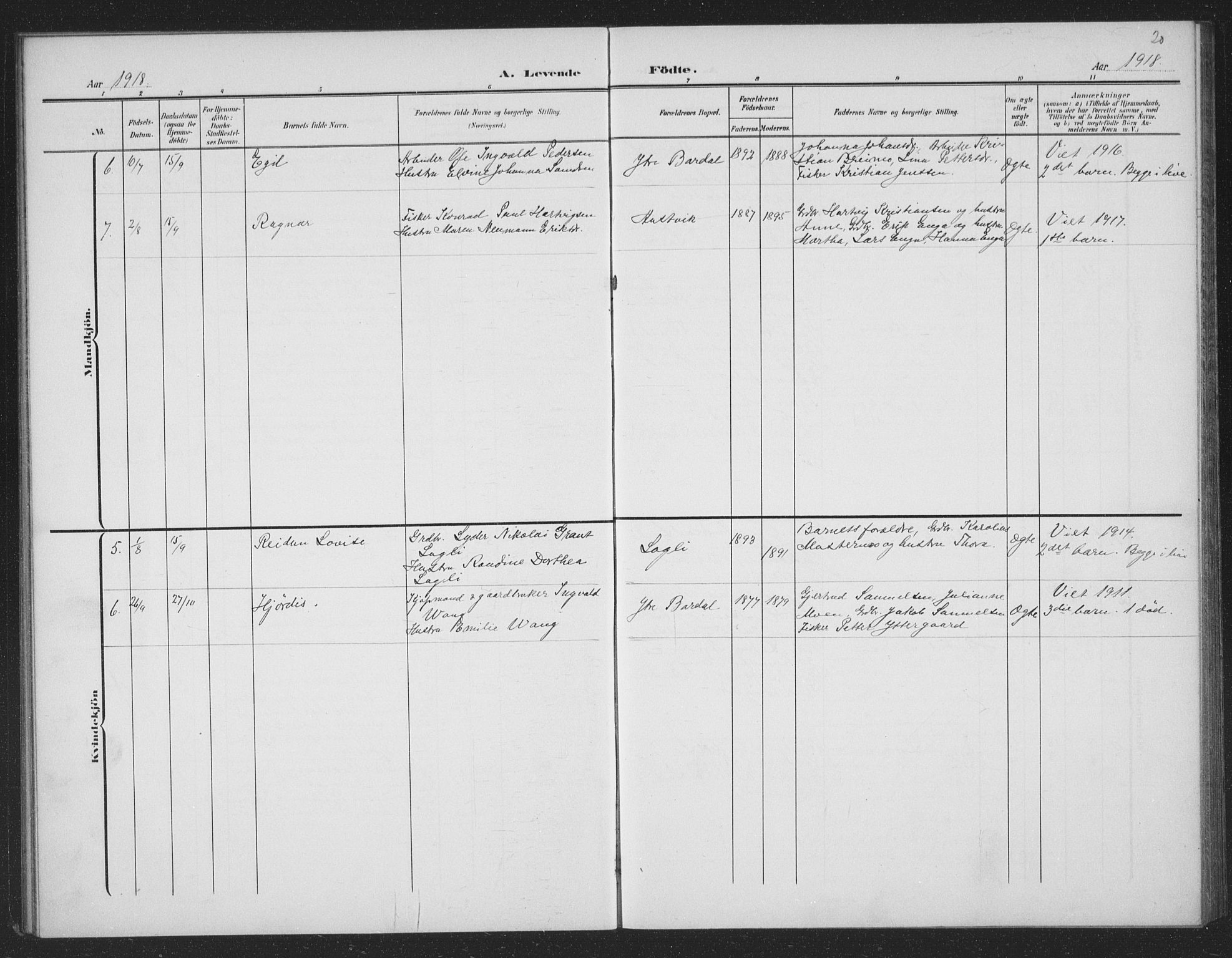 Ministerialprotokoller, klokkerbøker og fødselsregistre - Nordland, AV/SAT-A-1459/833/L0502: Parish register (copy) no. 833C01, 1906-1934, p. 20