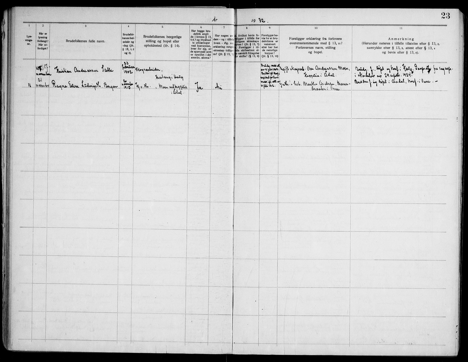 Lunder kirkebøker, AV/SAKO-A-629/H/Ha/L0002: Banns register no. 2, 1919-1969, p. 23