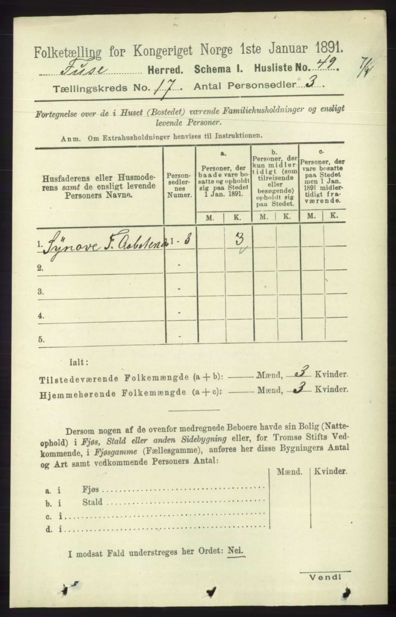 RA, 1891 census for 1241 Fusa, 1891, p. 3803