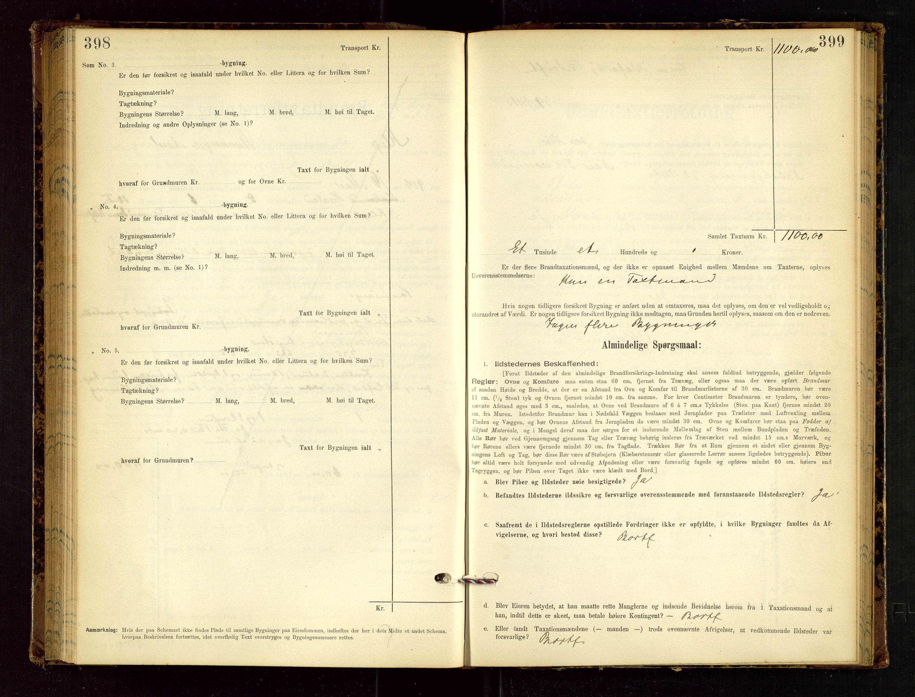 Klepp lensmannskontor, AV/SAST-A-100163/Goc/L0002: "Brandtaxationsprotokol" m/register, 1898-1902, p. 398-399