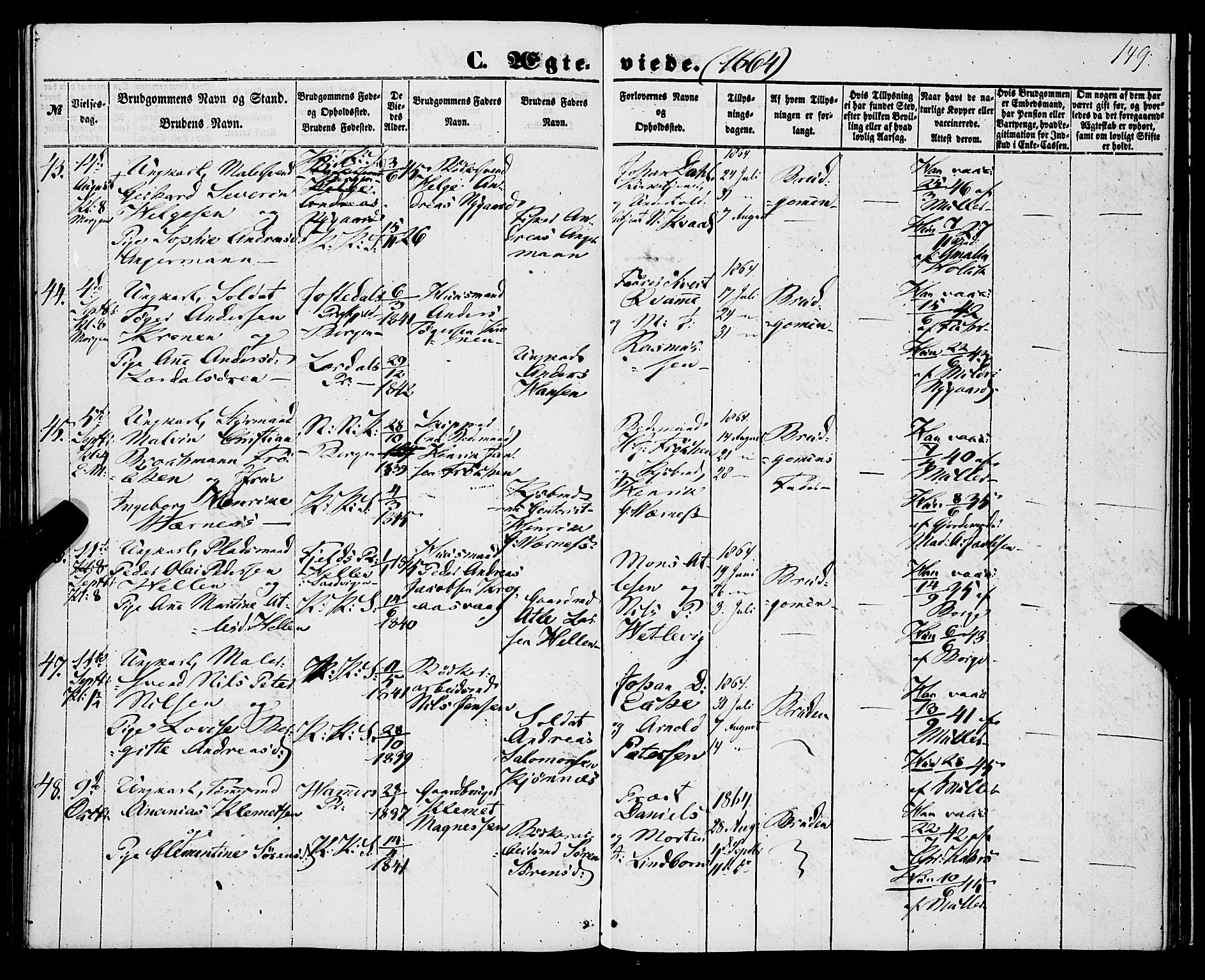 Korskirken sokneprestembete, SAB/A-76101/H/Haa/L0035: Parish register (official) no. D 2, 1852-1867, p. 149
