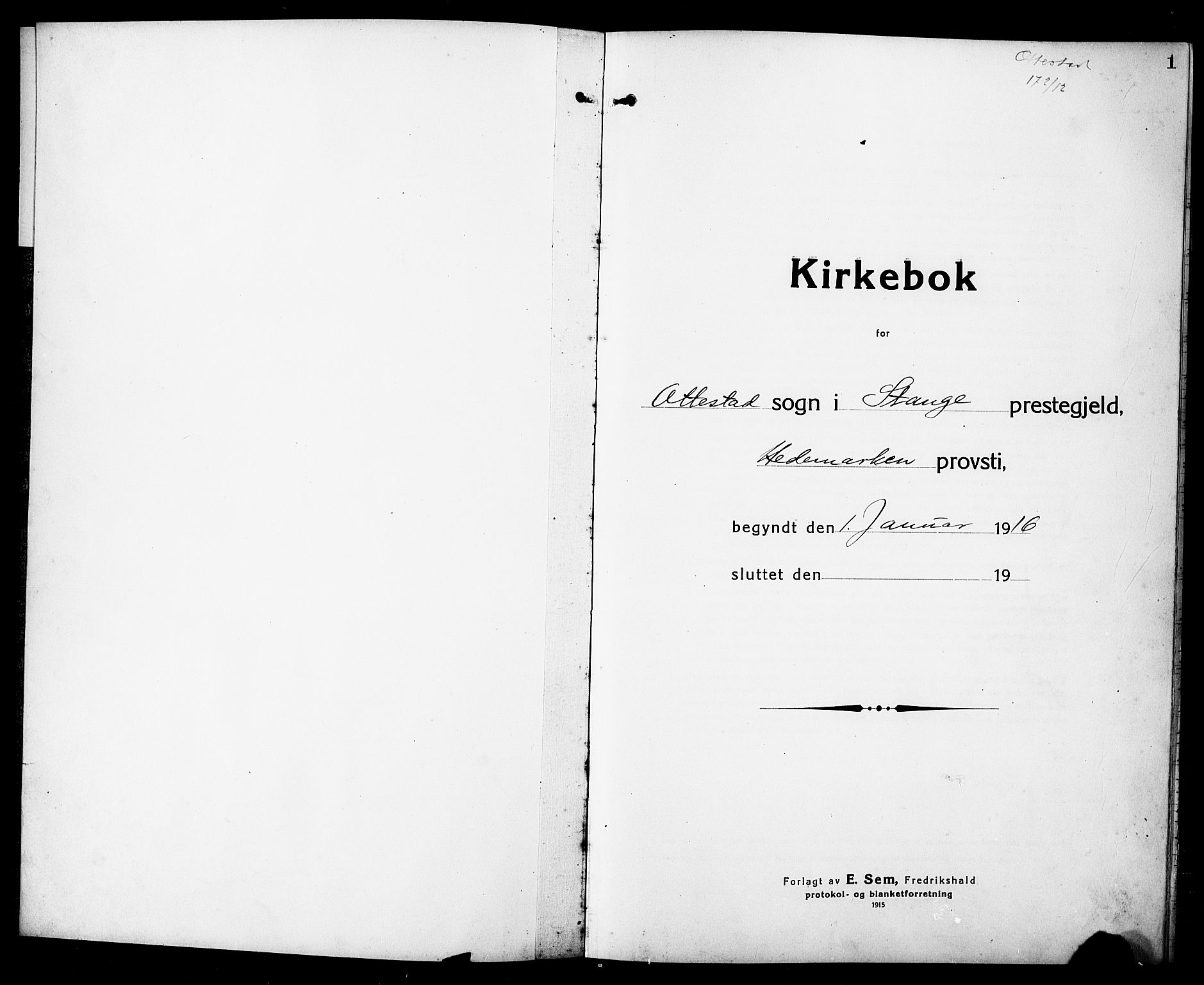 Stange prestekontor, SAH/PREST-002/L/L0015: Parish register (copy) no. 15, 1916-1928, p. 1