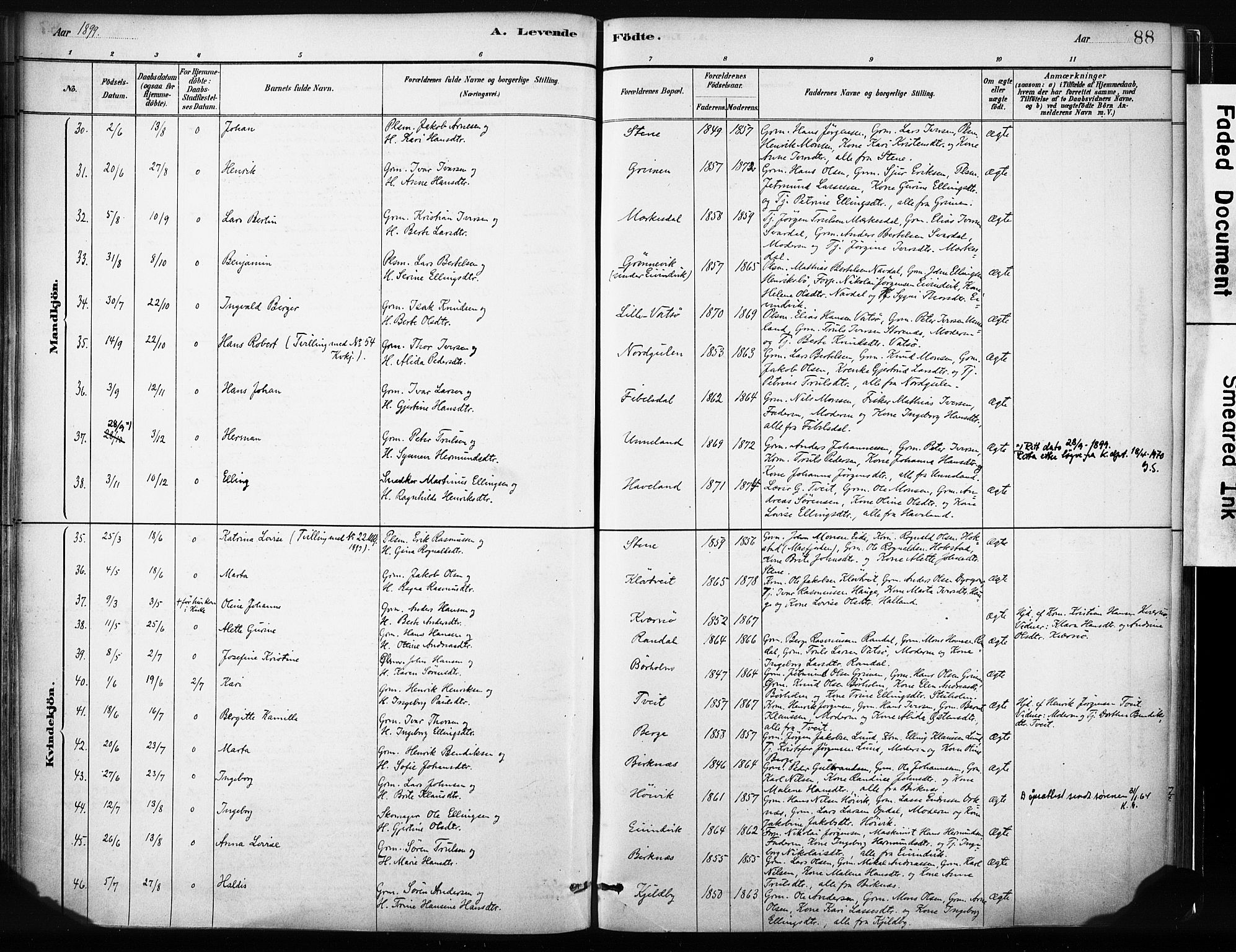 Gulen sokneprestembete, AV/SAB-A-80201/H/Haa/Haab/L0001: Parish register (official) no. B 1, 1881-1905, p. 88