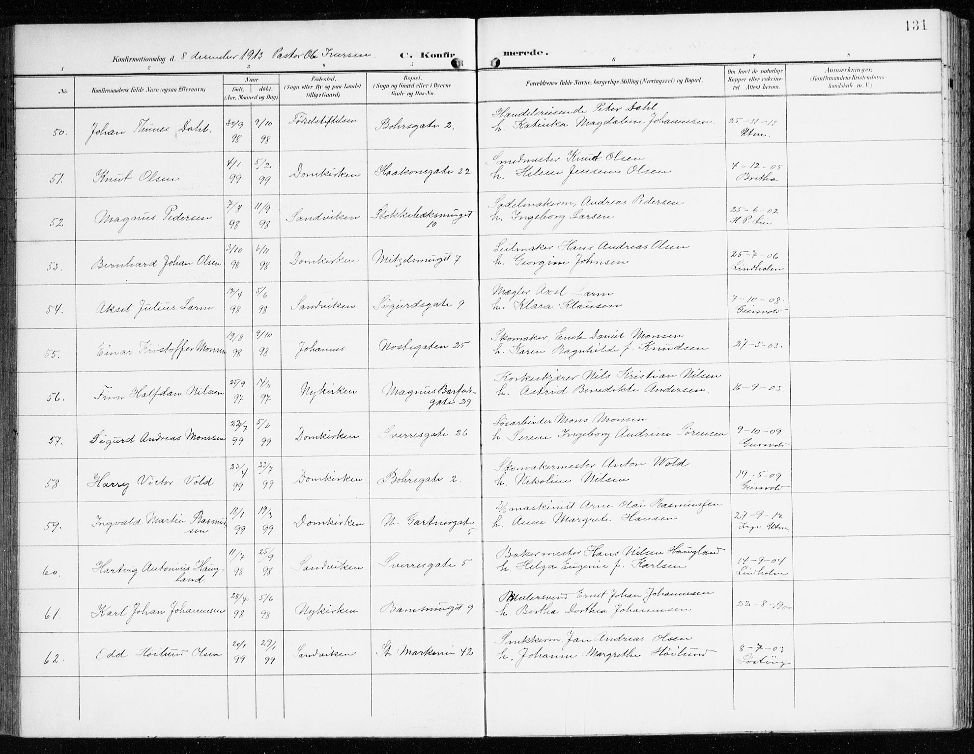 Domkirken sokneprestembete, AV/SAB-A-74801/H/Haa/L0031: Parish register (official) no. C 6, 1898-1915, p. 131