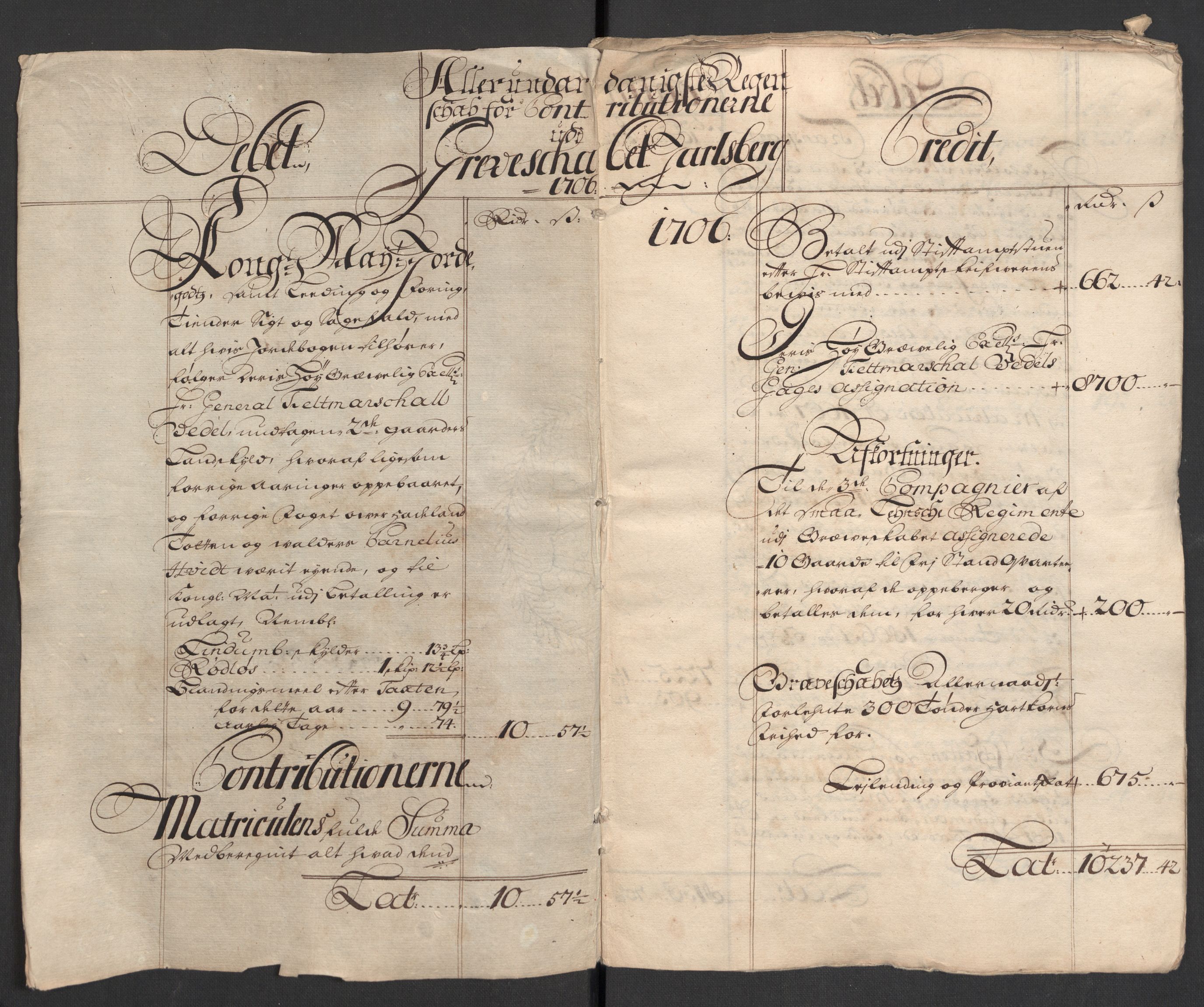 Rentekammeret inntil 1814, Reviderte regnskaper, Fogderegnskap, AV/RA-EA-4092/R32/L1872: Fogderegnskap Jarlsberg grevskap, 1706-1707, p. 4