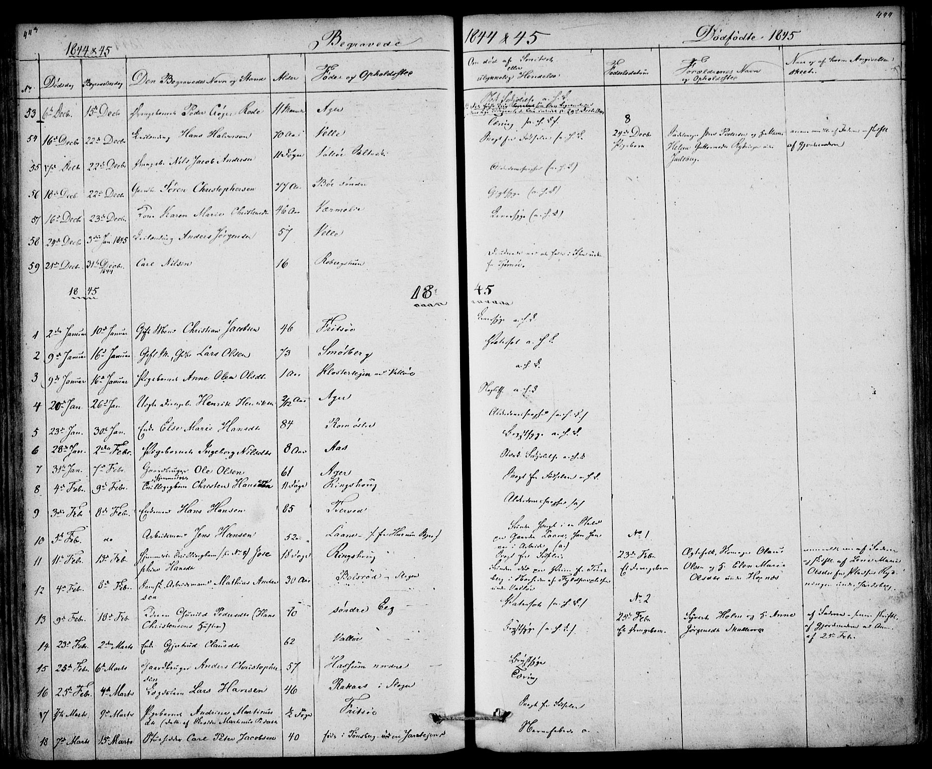 Sem kirkebøker, SAKO/A-5/F/Fa/L0006: Parish register (official) no. I 6, 1843-1855, p. 443-444