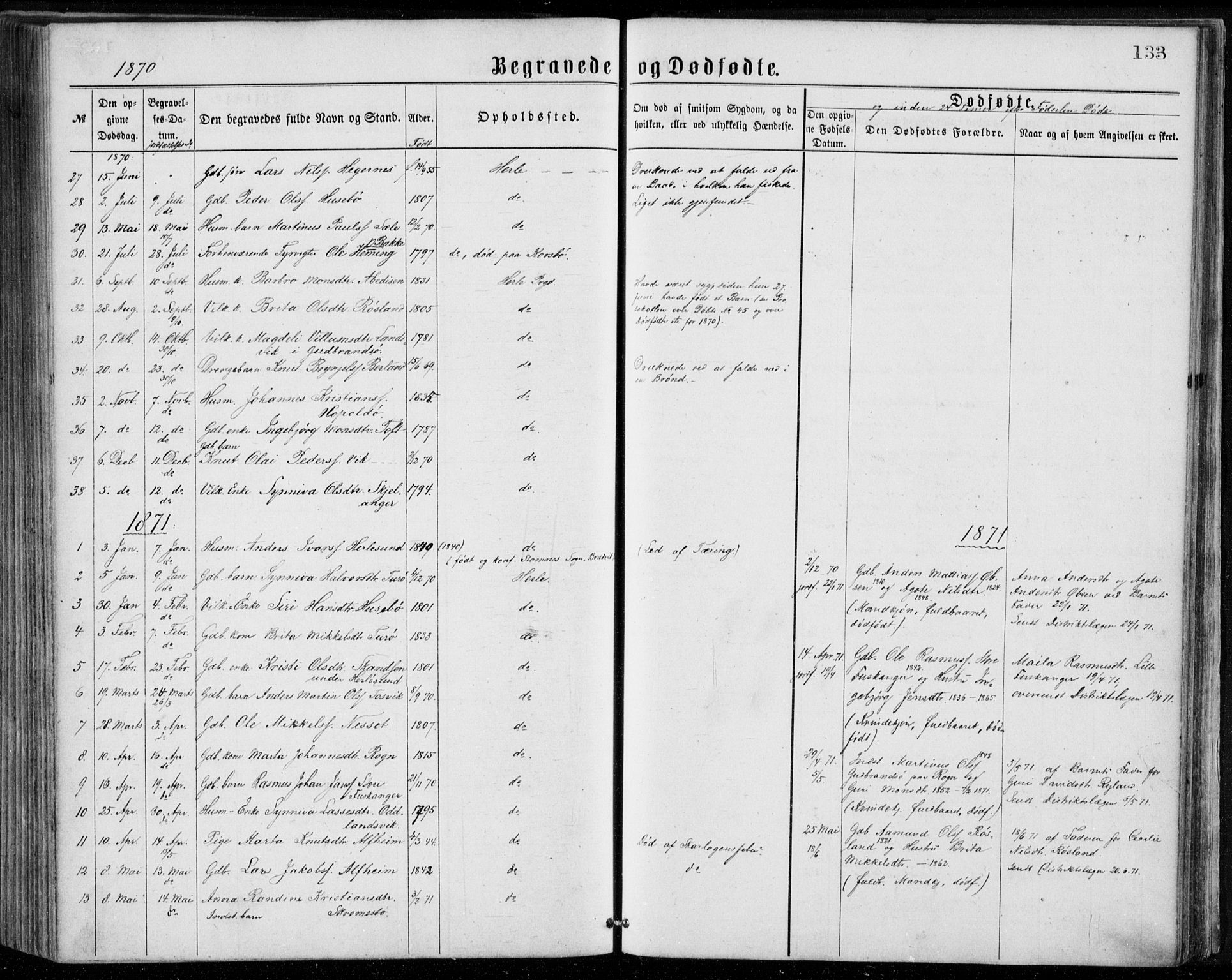Herdla Sokneprestembete, AV/SAB-A-75701/H/Haa: Parish register (official) no. A 2, 1869-1877, p. 133