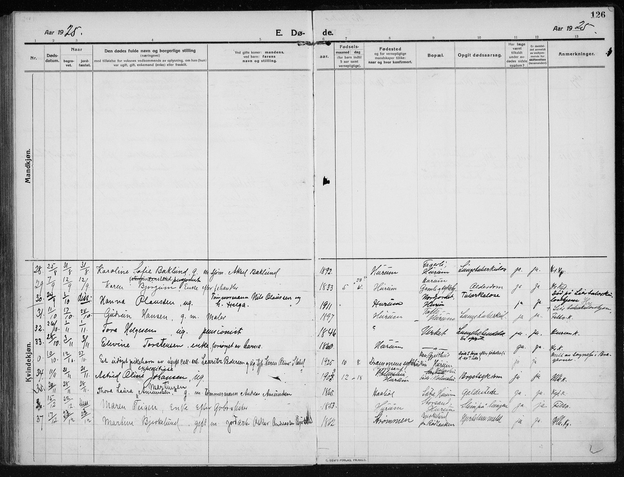 Hurum kirkebøker, AV/SAKO-A-229/F/Fa/L0017: Parish register (official) no. 17, 1910-1925, p. 126