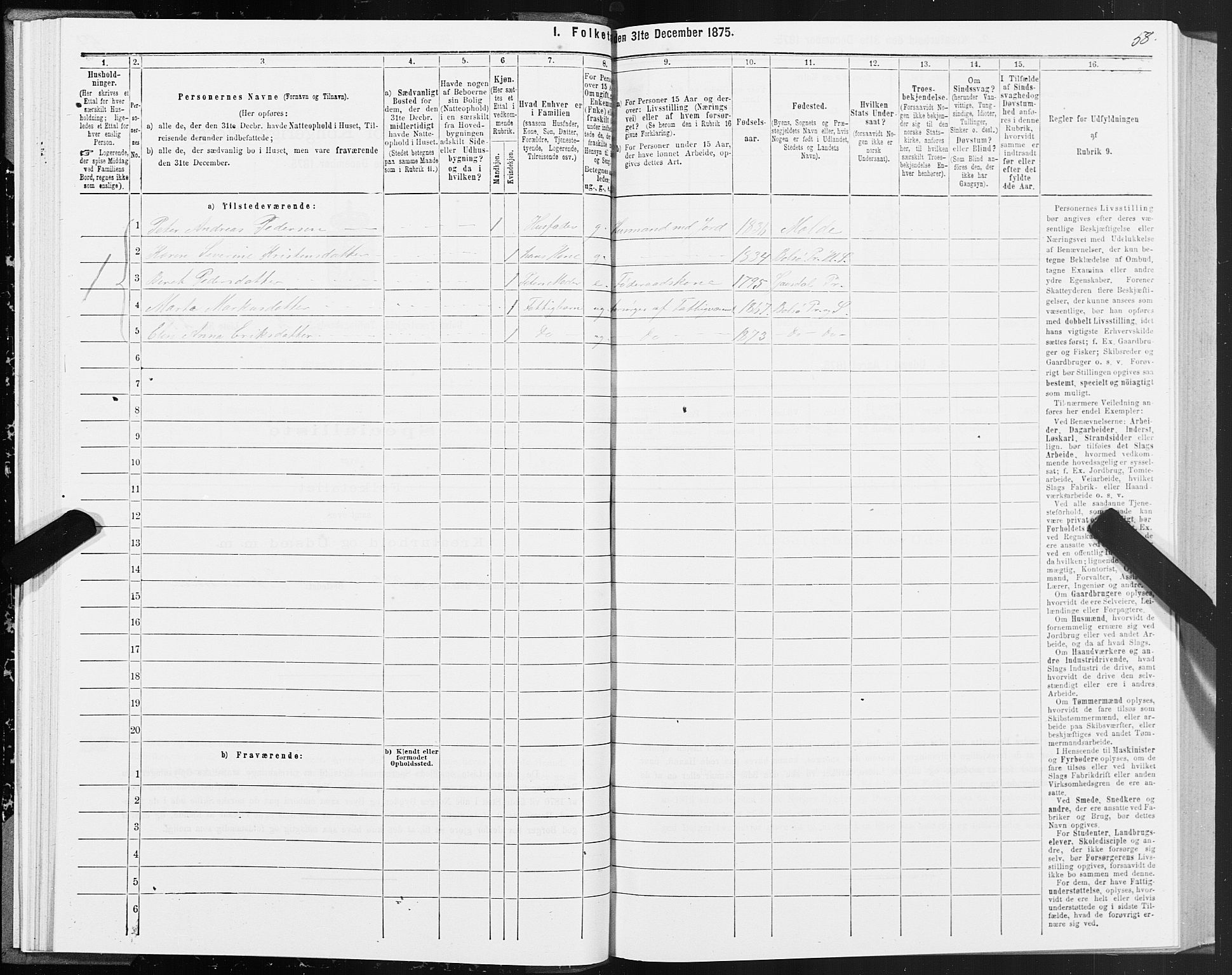 SAT, 1875 census for 1544P Bolsøy, 1875, p. 2058