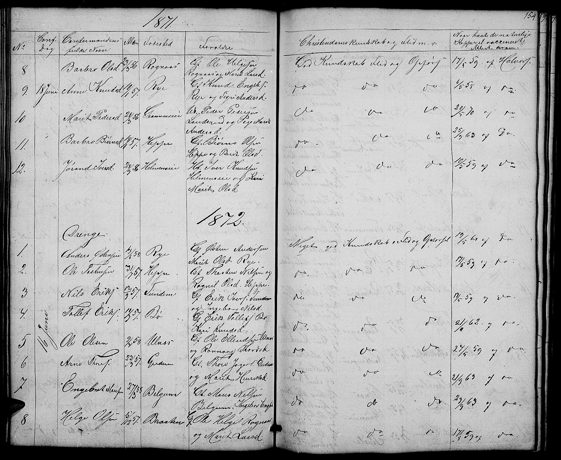 Nord-Aurdal prestekontor, SAH/PREST-132/H/Ha/Hab/L0004: Parish register (copy) no. 4, 1842-1882, p. 154