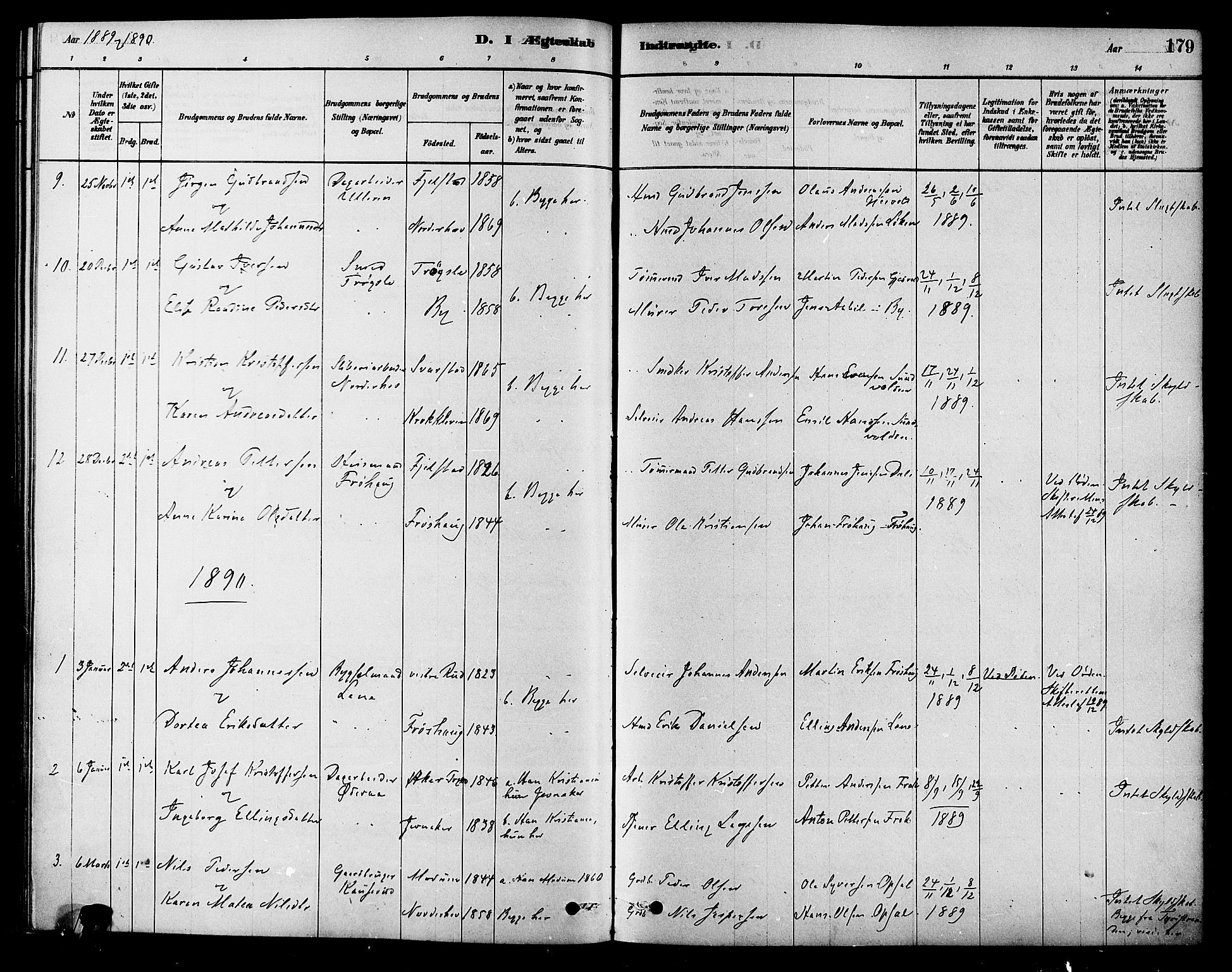 Hole kirkebøker, SAKO/A-228/F/Fa/L0008: Parish register (official) no. I 8, 1878-1891, p. 179