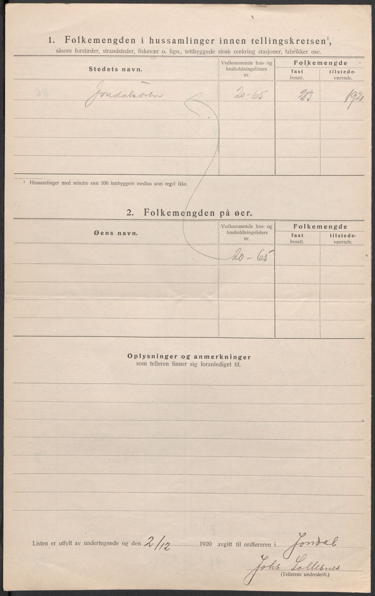 SAB, 1920 census for Jondal, 1920, p. 22