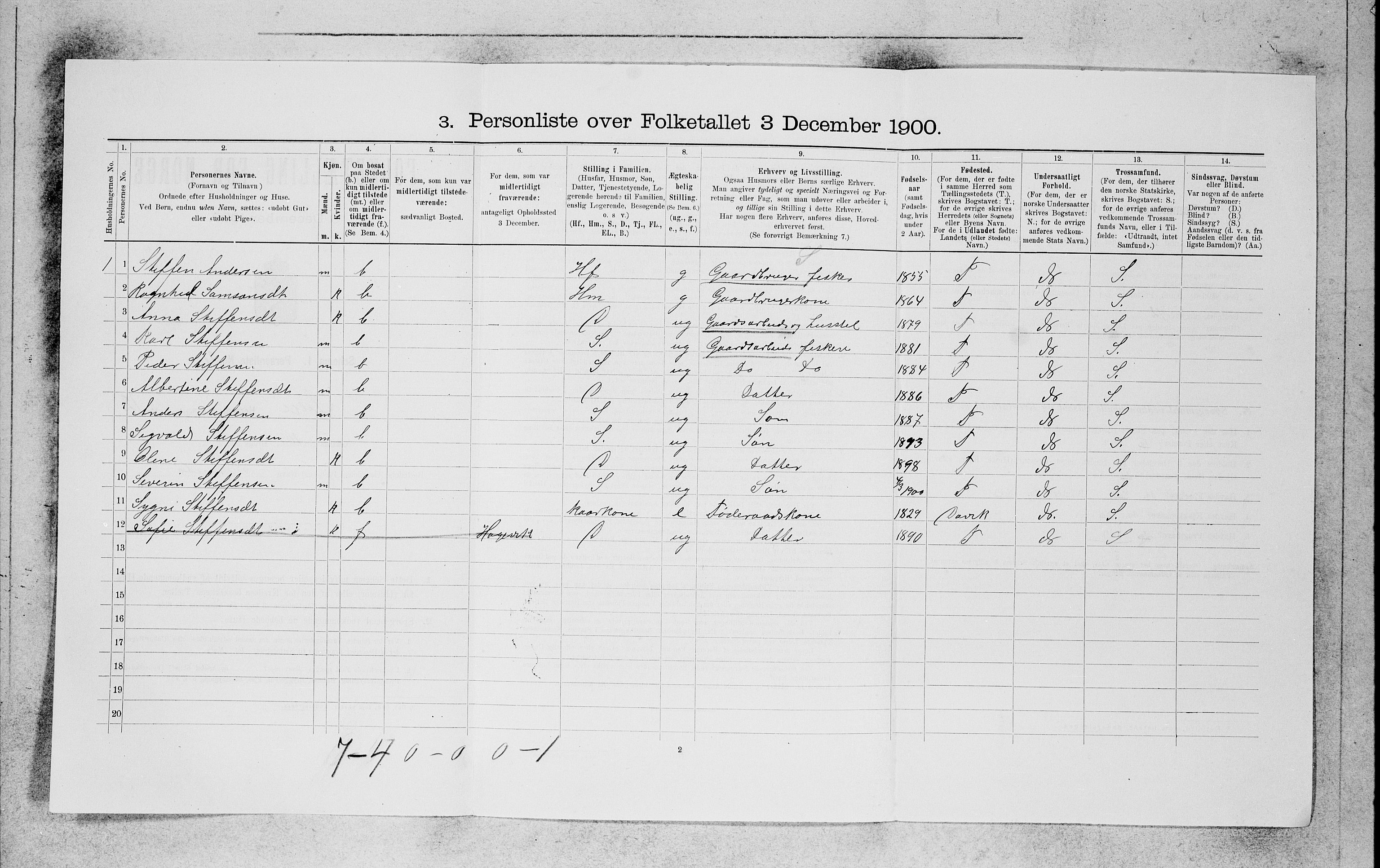 SAB, 1900 census for Selje, 1900, p. 1143