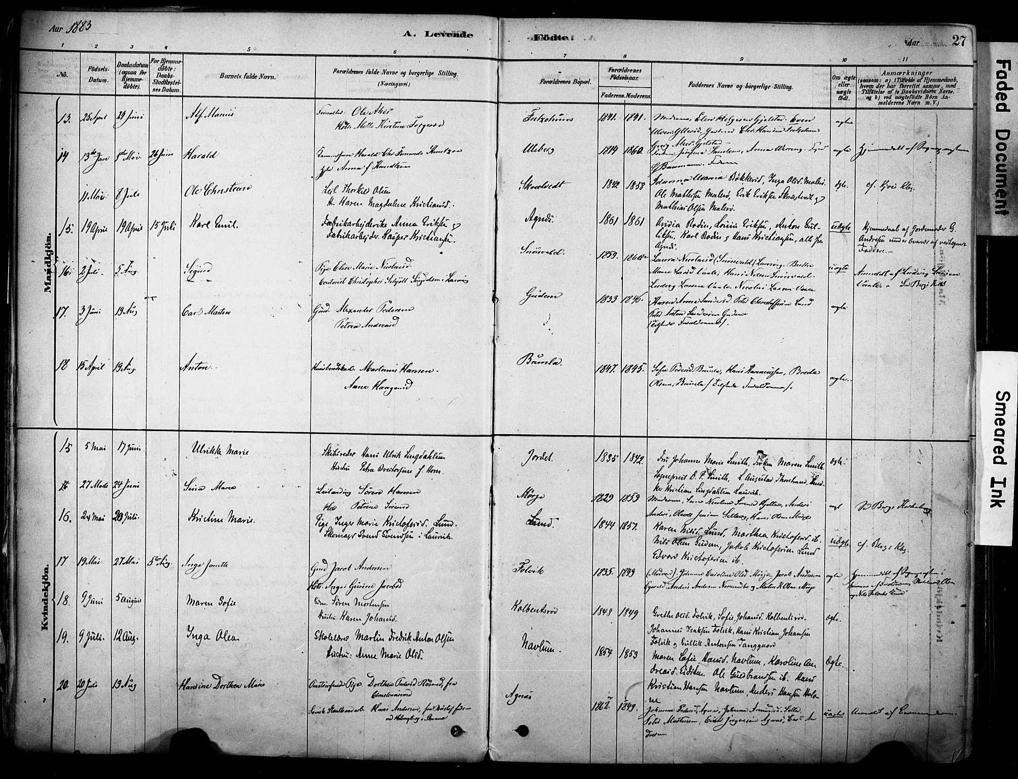 Brunlanes kirkebøker, AV/SAKO-A-342/F/Fc/L0001: Parish register (official) no. III 1, 1878-1899, p. 27