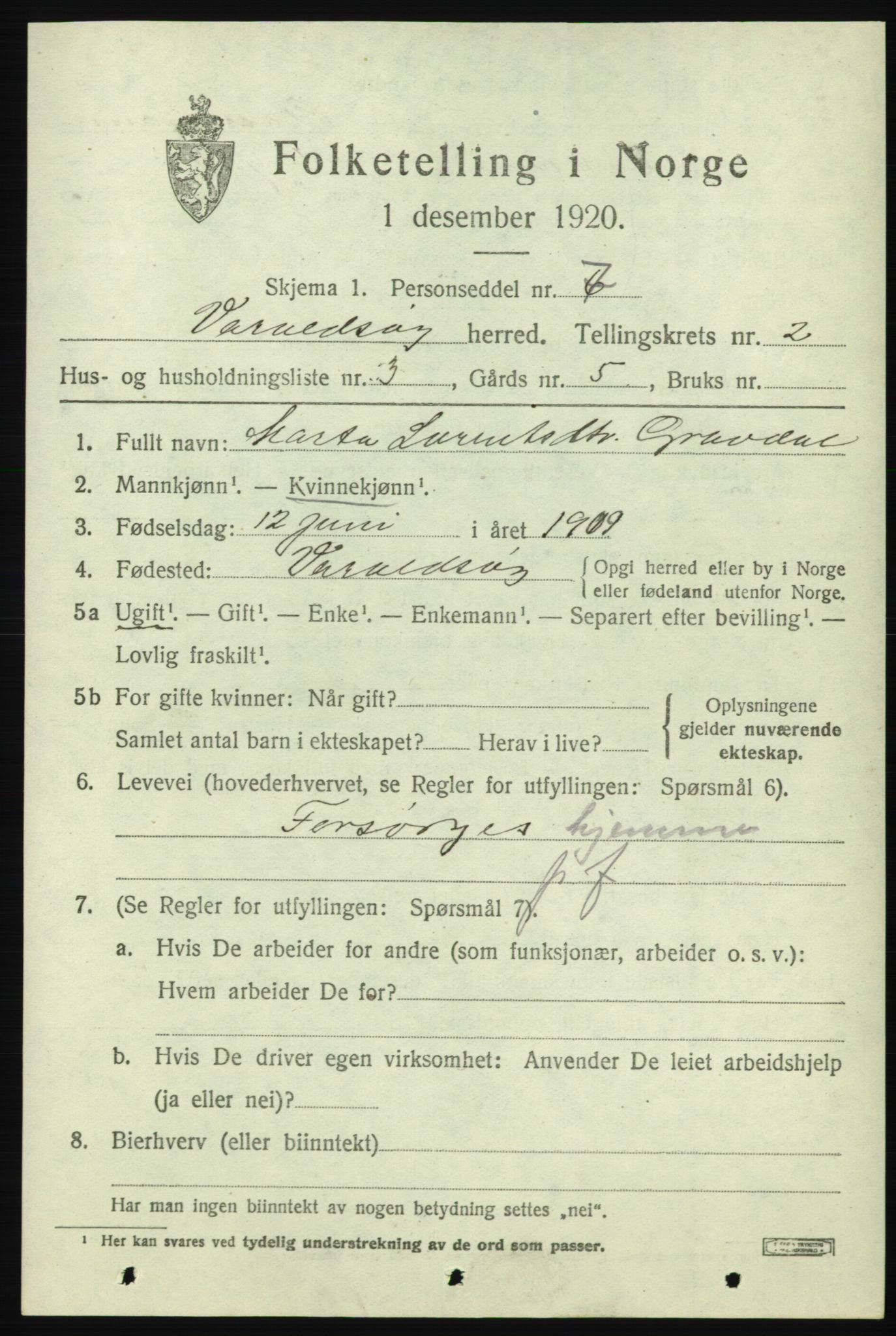 SAB, 1920 census for Varaldsøy, 1920, p. 775