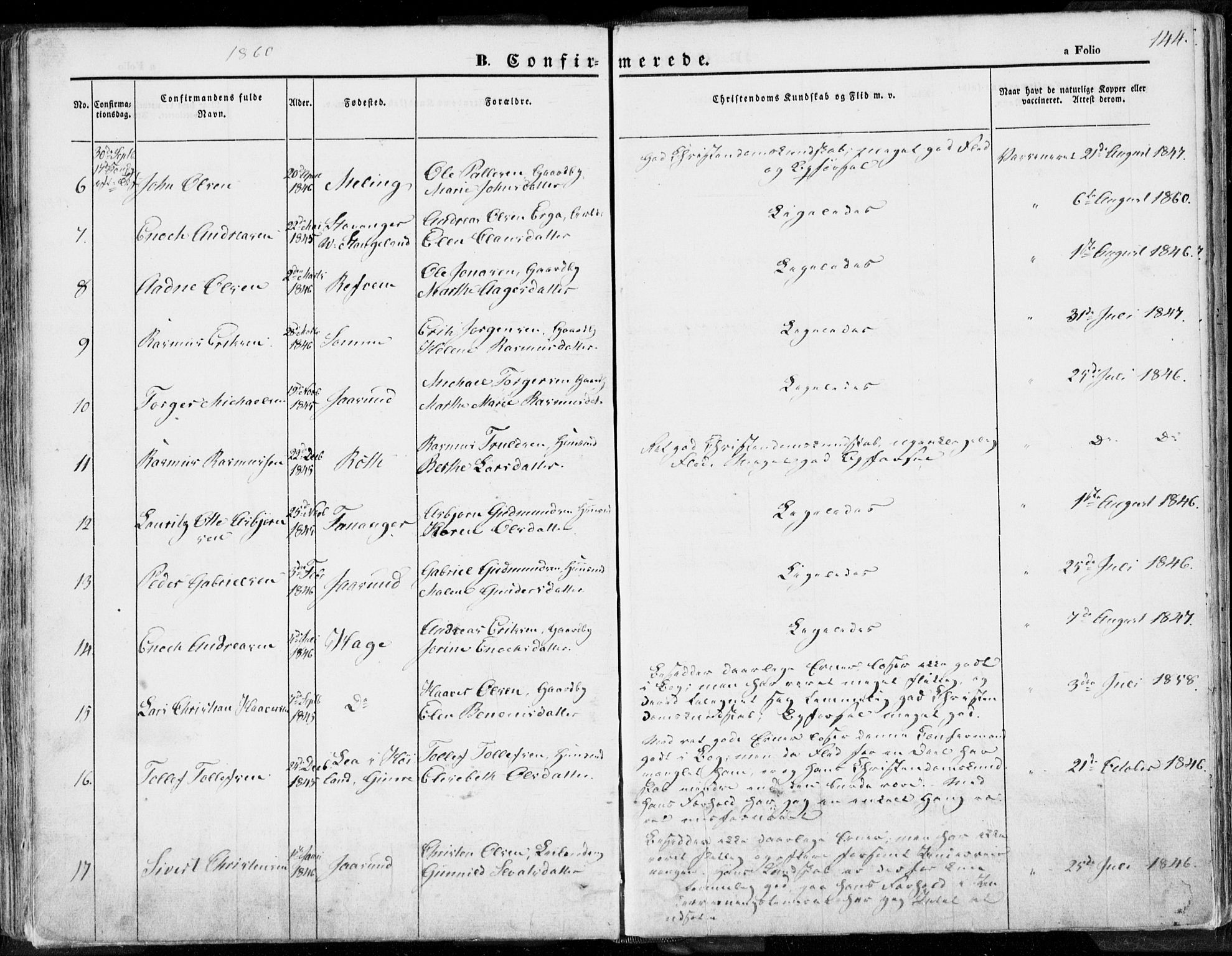 Håland sokneprestkontor, SAST/A-101802/001/30BA/L0007: Parish register (official) no. A 7.1, 1854-1870, p. 144