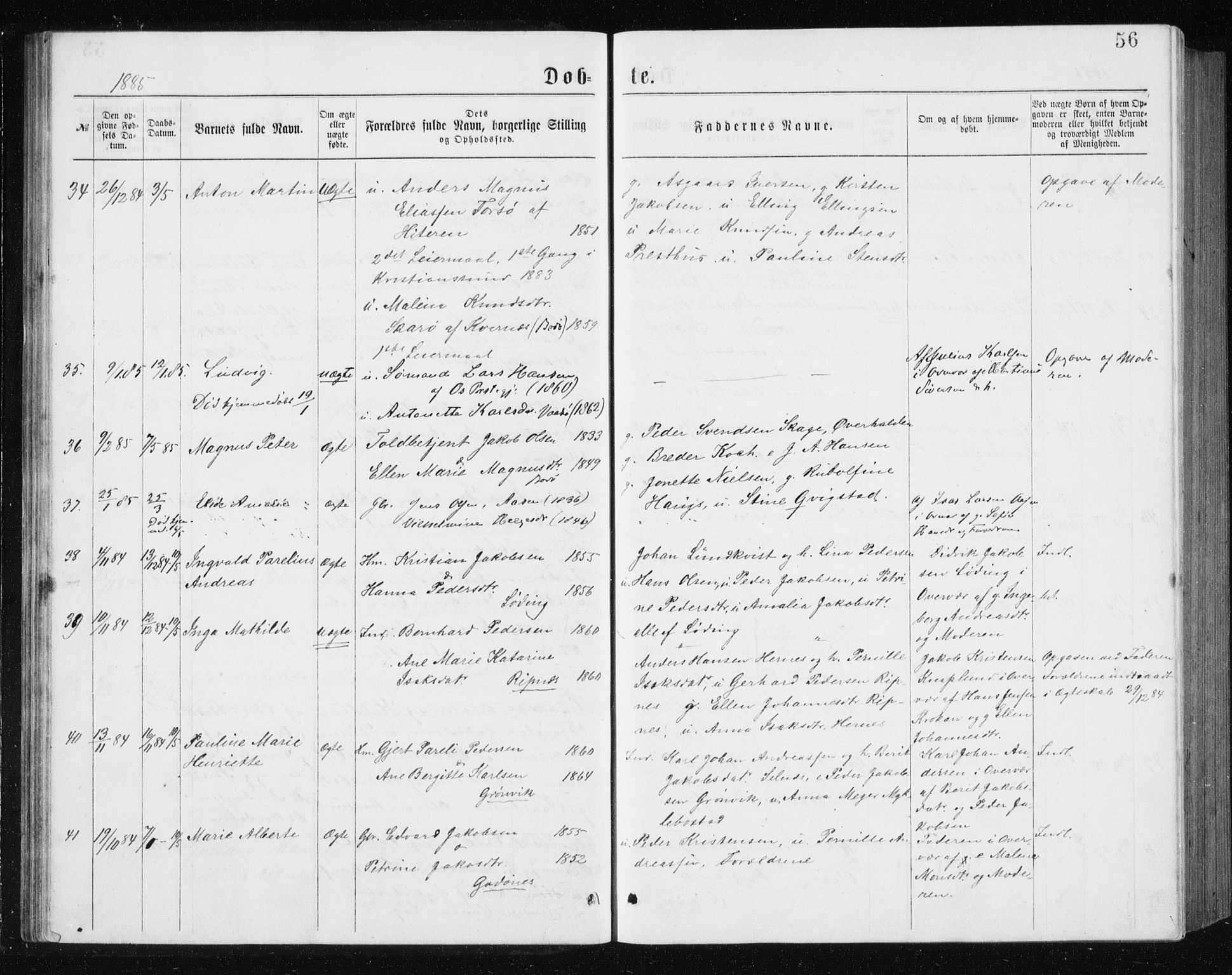 Ministerialprotokoller, klokkerbøker og fødselsregistre - Nordland, SAT/A-1459/801/L0031: Parish register (copy) no. 801C06, 1883-1887, p. 56