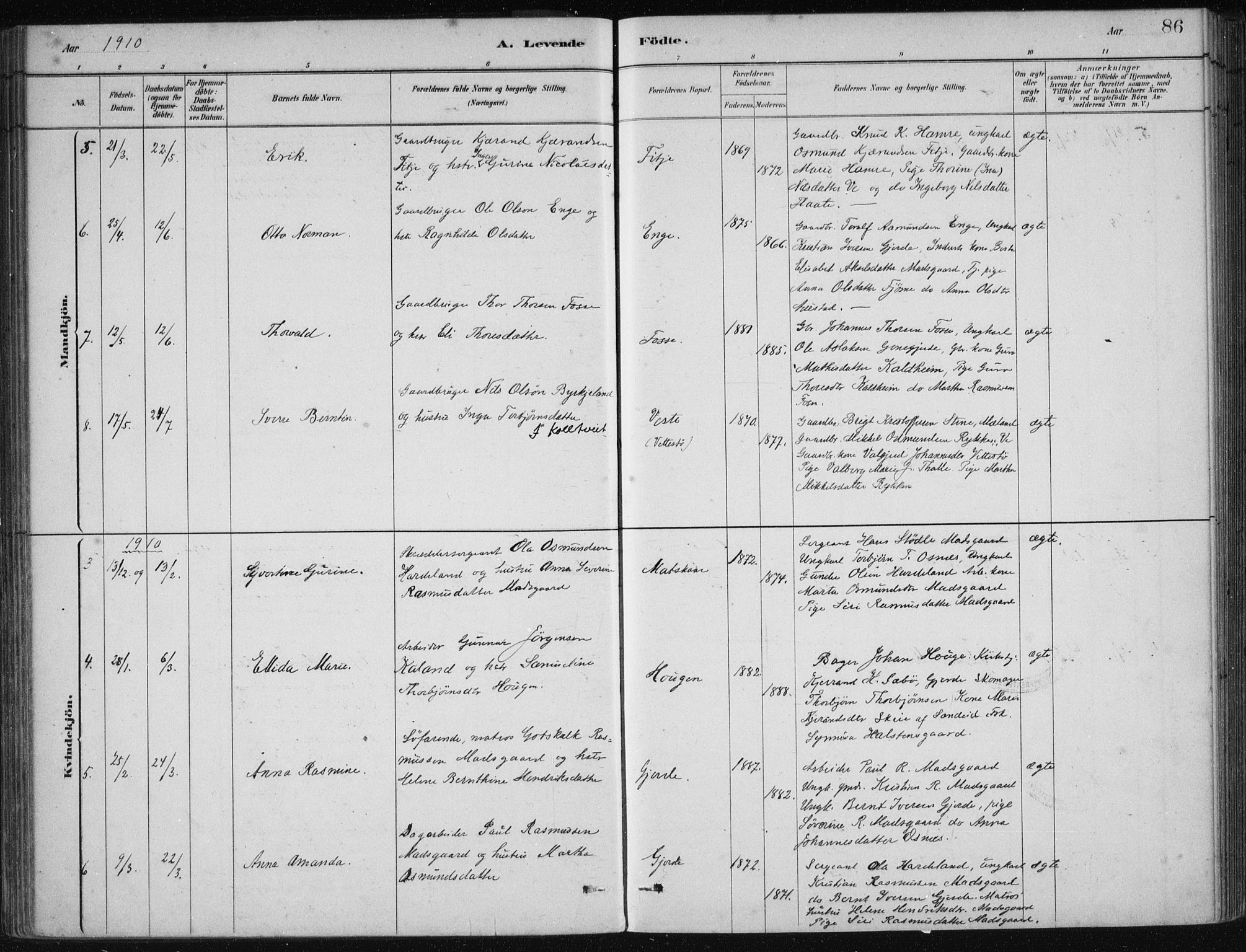 Etne sokneprestembete, AV/SAB-A-75001/H/Haa: Parish register (official) no. C  1, 1879-1919, p. 86