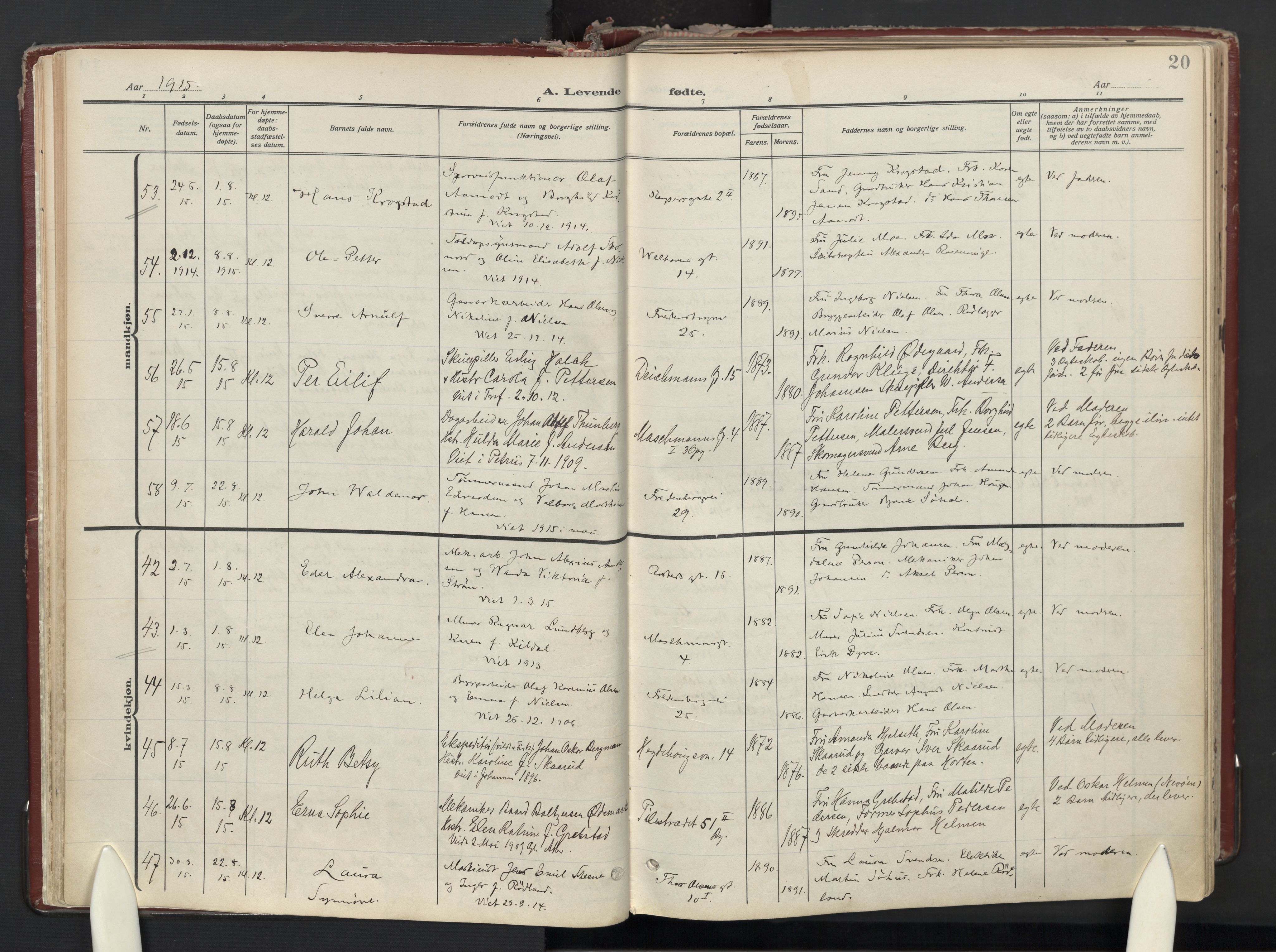 Trefoldighet prestekontor Kirkebøker, AV/SAO-A-10882/F/Fa/L0008: Parish register (official) no. I 8, 1914-1940, p. 20