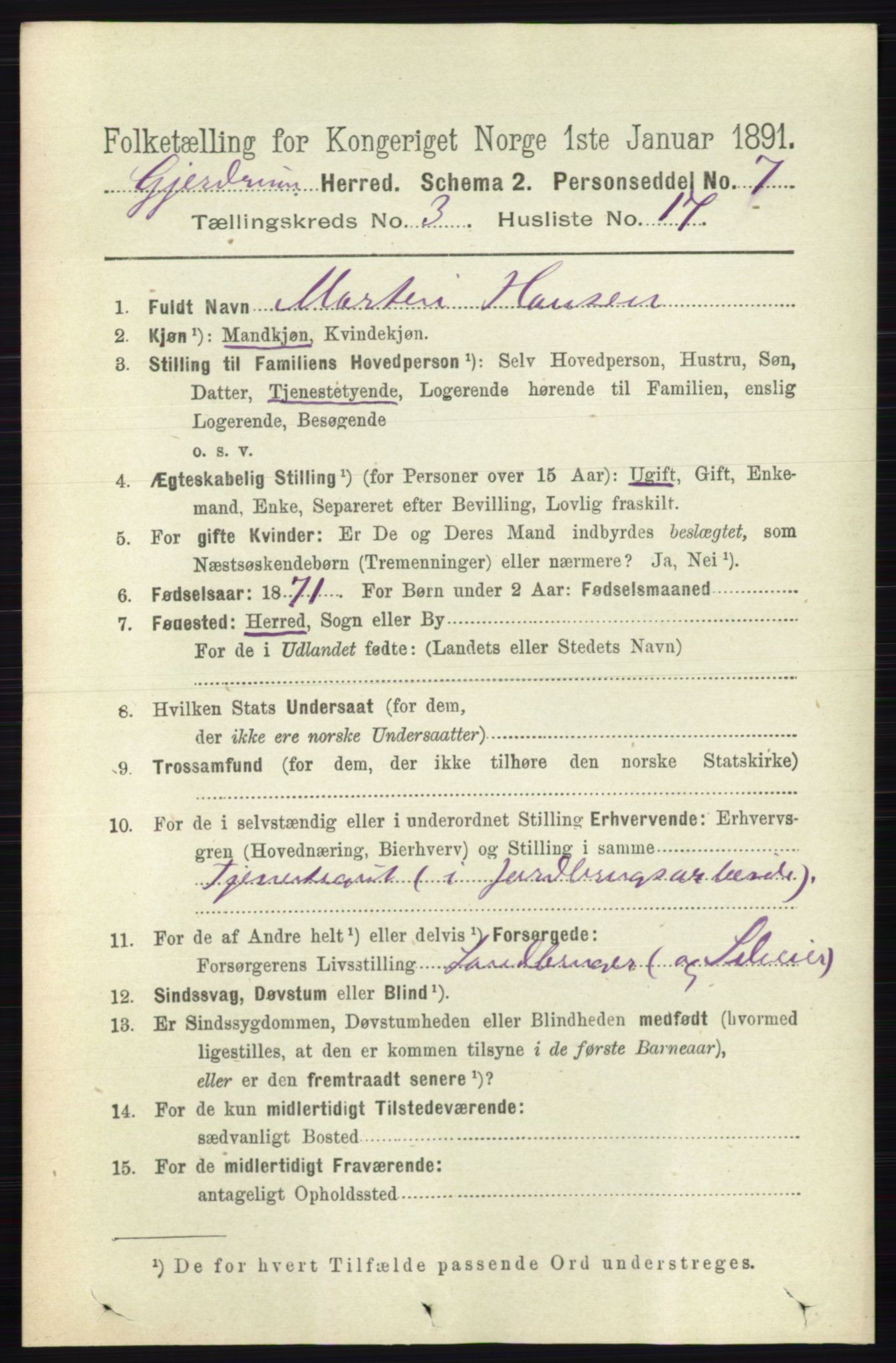 RA, 1891 census for 0234 Gjerdrum, 1891, p. 1350