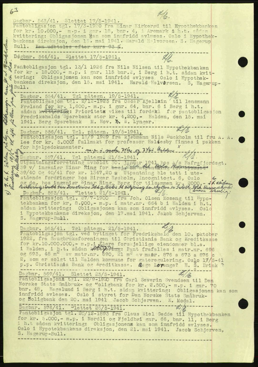 Idd og Marker sorenskriveri, AV/SAO-A-10283/G/Gb/Gbc/L0002: Mortgage book no. B4-9a, 1939-1945, Diary no: : 543/1941