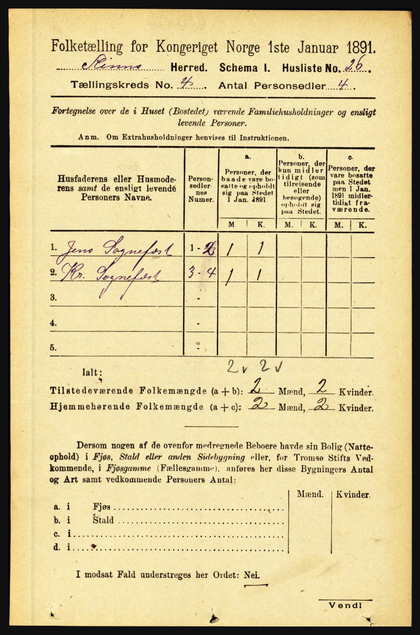 RA, 1891 census for 1437 Kinn, 1891, p. 1281